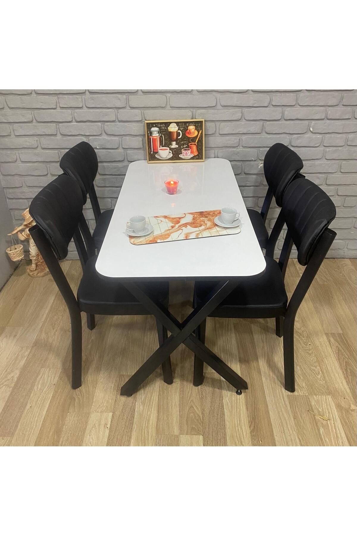 BAMBEDS MOBİLYA Masa Takımı, Yemek Masası, Mutfak Masası, 60*120Beyaz Elma 4lü Sandalye