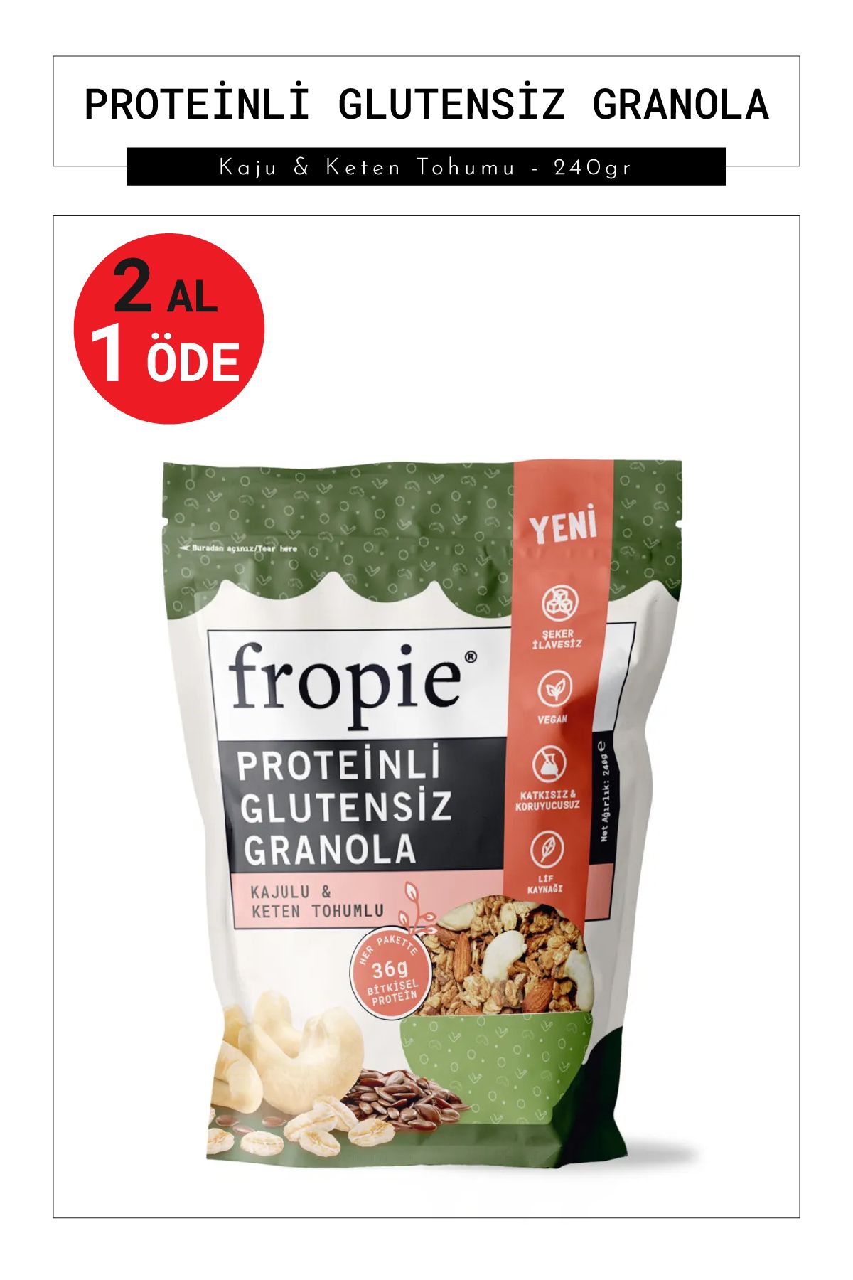 FROPİE Proteinli Glutensiz Granola - Kaju & Keten Tohumu 240gr