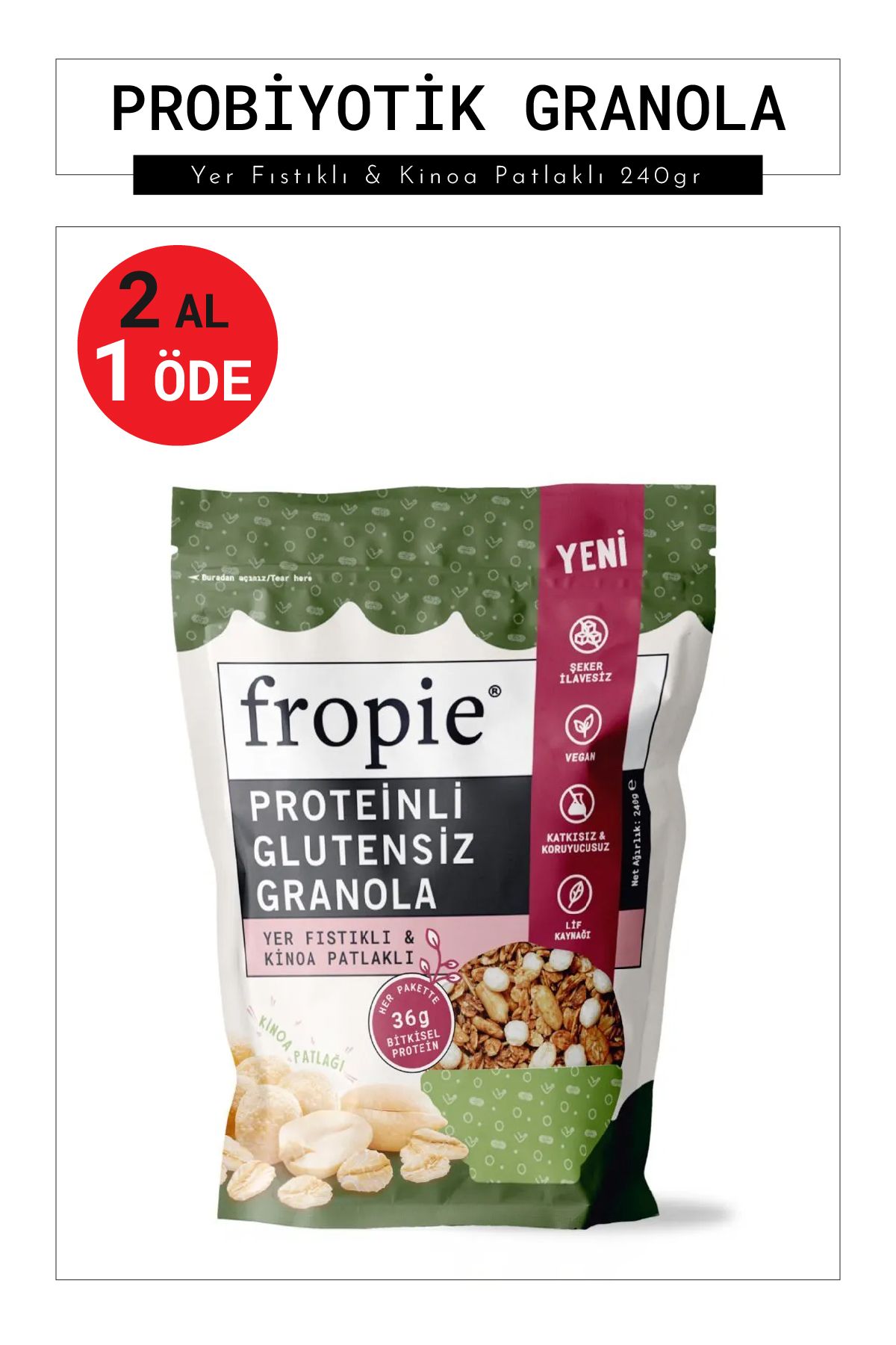 FROPİE Proteinli Glutensiz Granola - Yer Fıstıklı & Kinoa Patlaklı 240gr