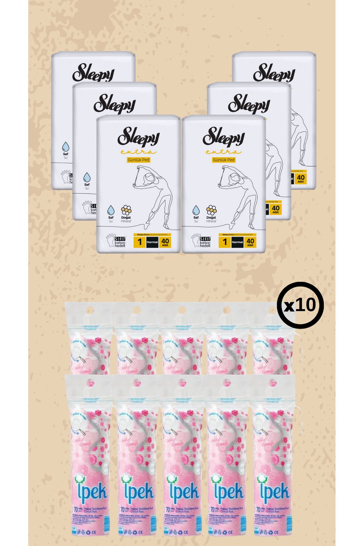 Sleepy Extra Ultra Ince Günlük Ped Normal 6x40=240 Adet Ped VE Makyaj Pamugu 10X70 700 Adet