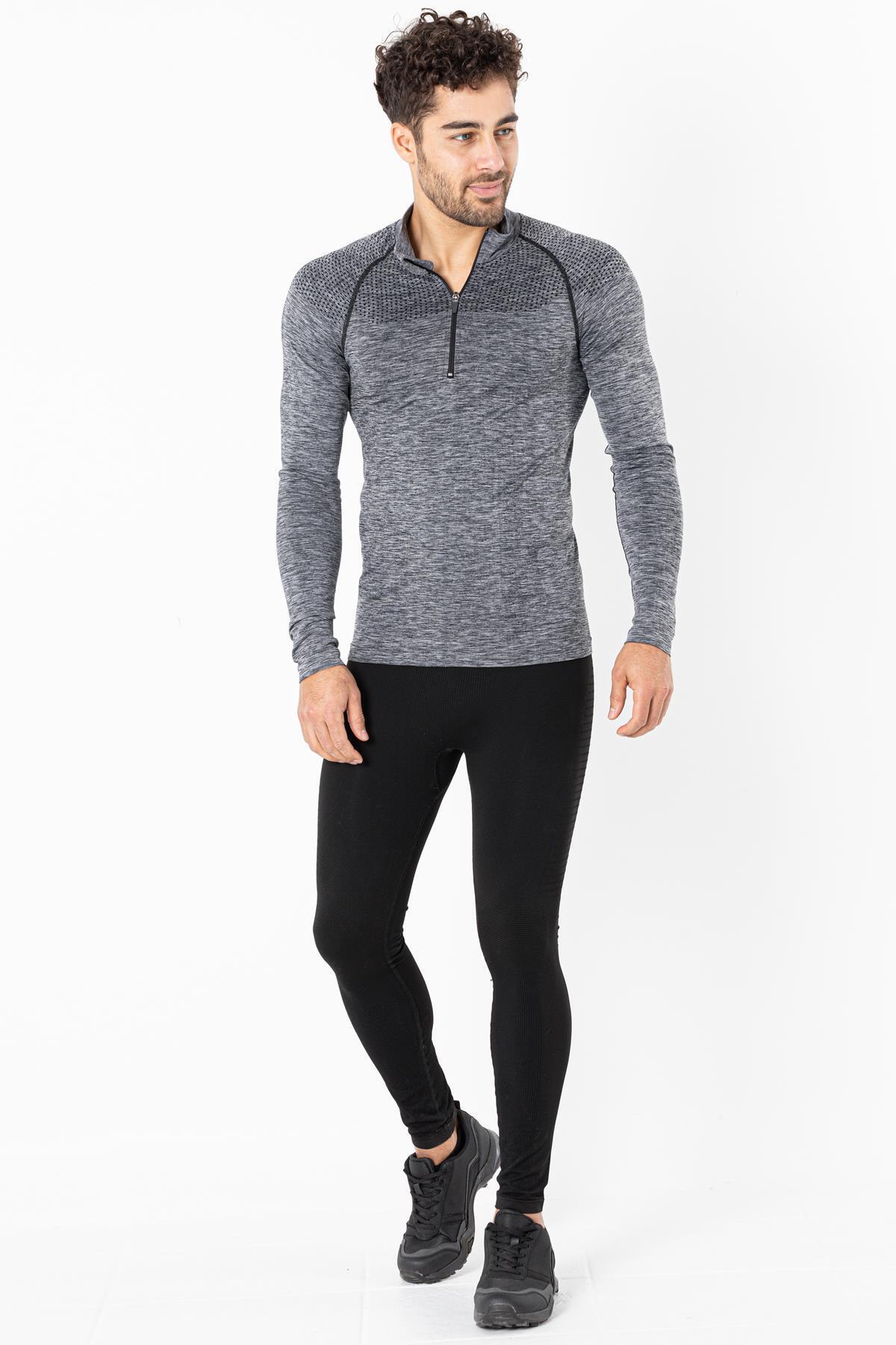 MioFit Erkek Ultimate Fermuar Yakalı Uzun Kollu Dikişsiz Spor Tişört görsel 5