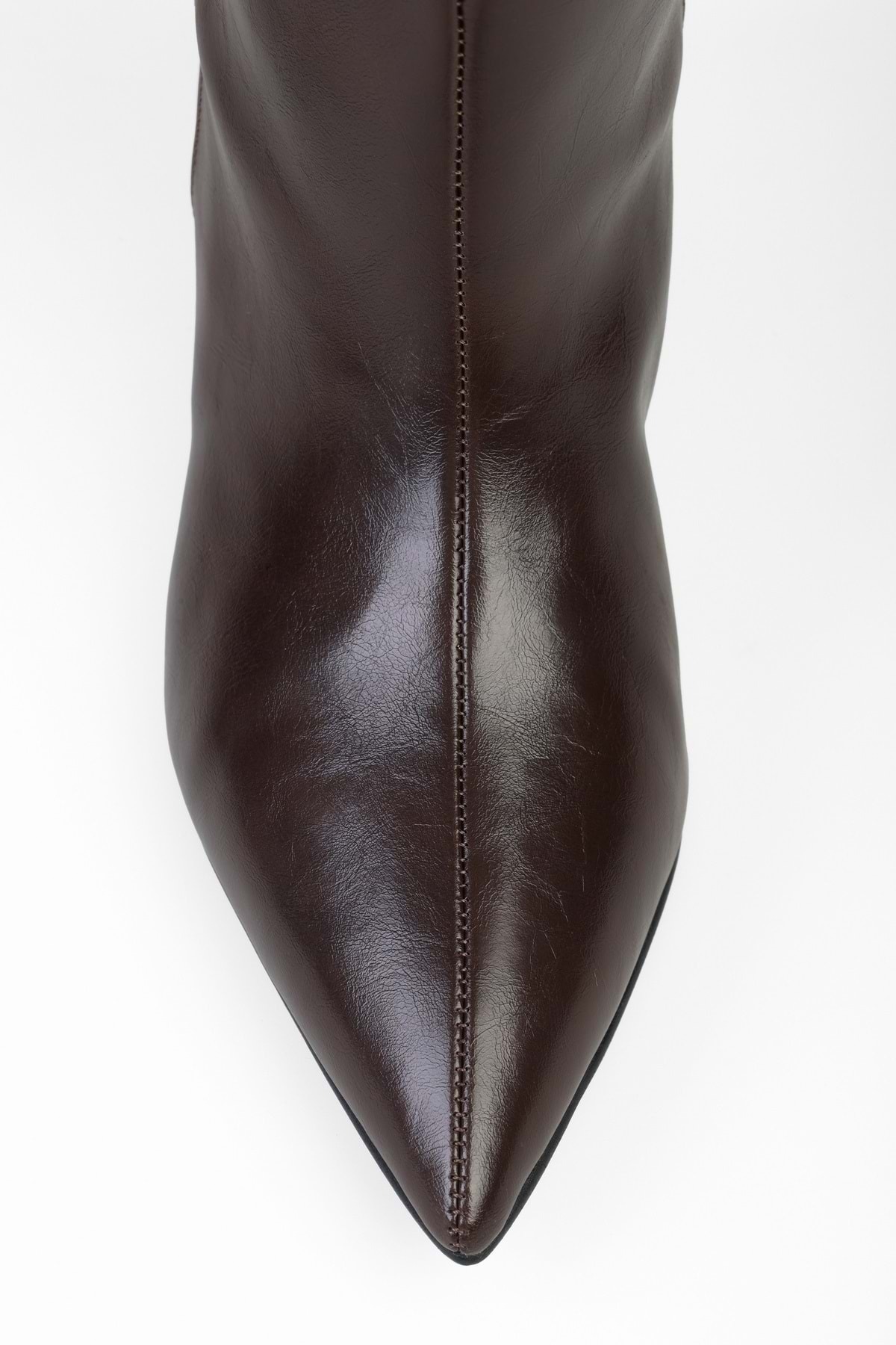 Shoeberry  Kadın Blaze Kahve Cilt Kısa Sivri Topuklu Çizme - Görsel 5