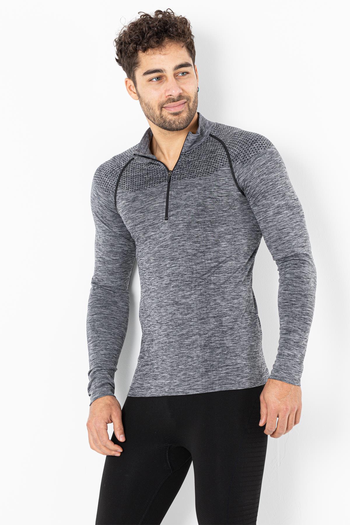 MioFit Erkek Ultimate Fermuar Yakalı Uzun Kollu Dikişsiz Spor Tişört görsel 6