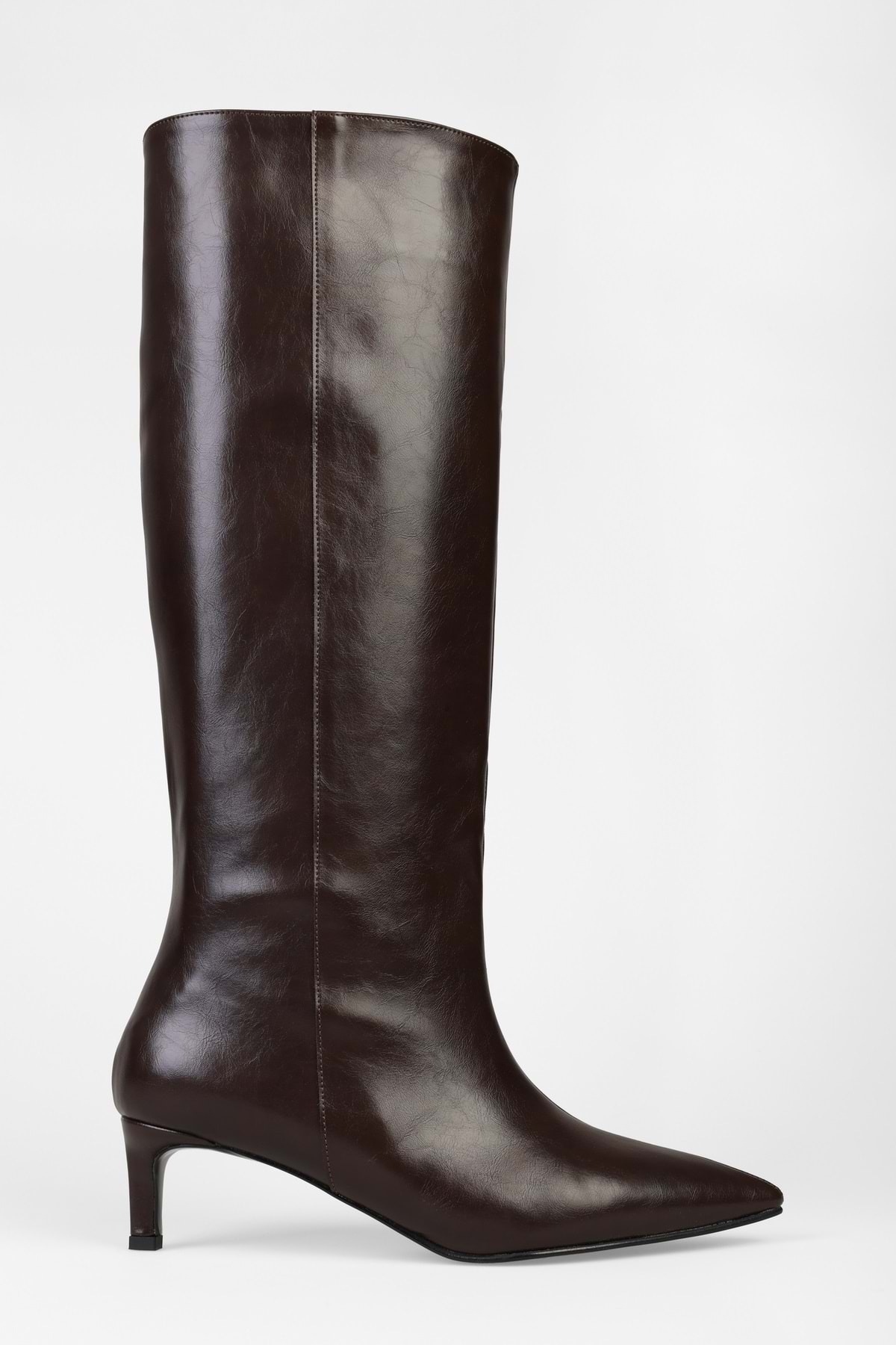 Shoeberry  Kadın Blaze Kahve Cilt Kısa Sivri Topuklu Çizme - Görsel 2