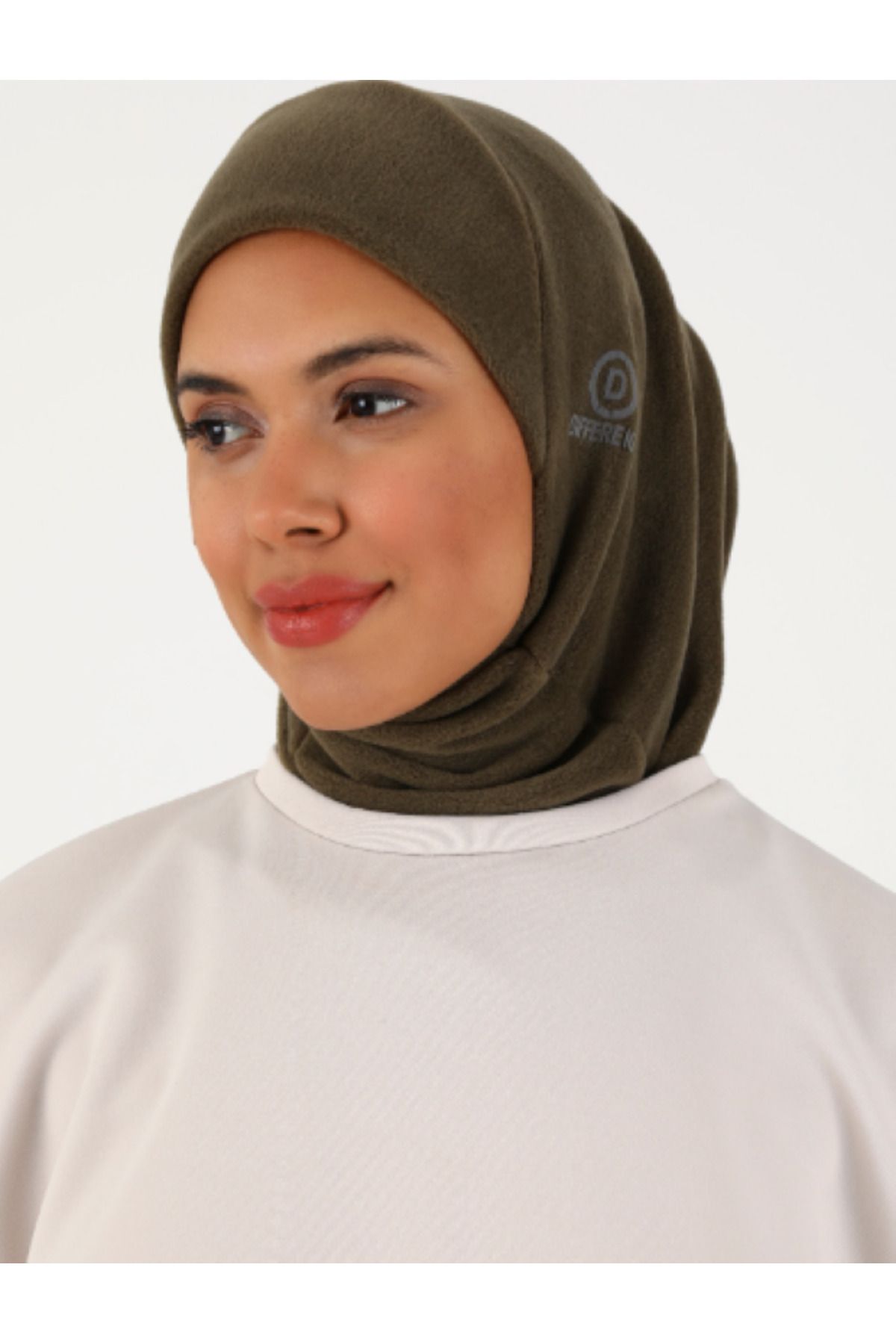 Differenza-Khaki Color Thermal Fleece Hijab Hologram Bonnet 4