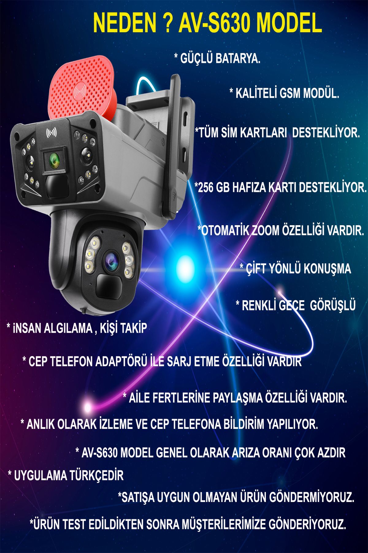 AVENİR Av-s630 3mp 3mp = 6mp, 3 Ekran Da 10x Zoom,360 Derece,güçlü Batarya,kaliteli Gsm Modül