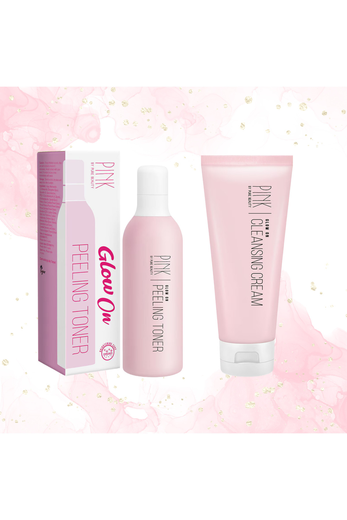 PURE BEAUTY-Glow on Cleansing Cream 125 ml - Peeling Tonic 200 ml Set of 2 1