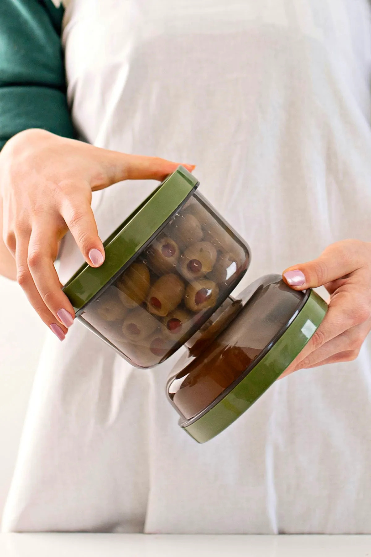Emofom-Hourglass Olive Pickle Container Storage Container with Strainer 5