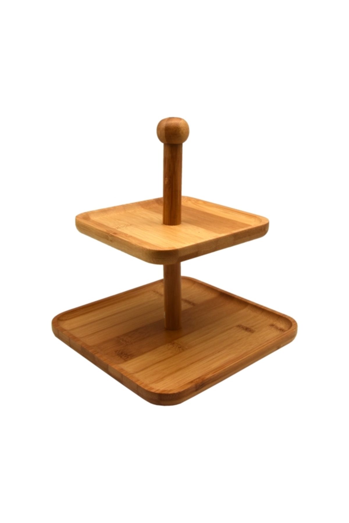 Bien Servi-2-Tier Elegant Square Bamboo Snack Stand 20 x 23.5cm 1