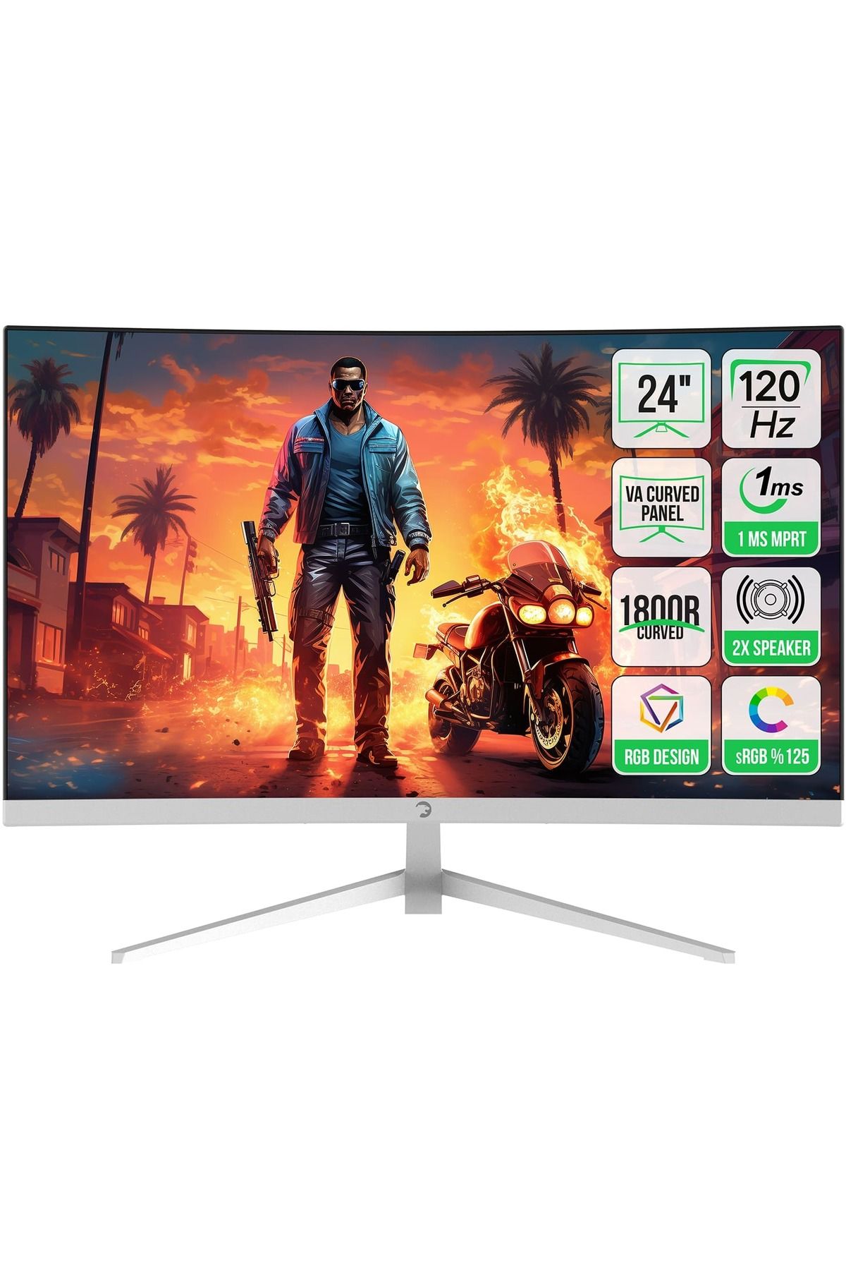 GamePower Vivid F10 24'' Curved RGB Beyaz 120Hz 1ms FHD Gaming Monitör (Sıfır Ölü Piksel Garantili)