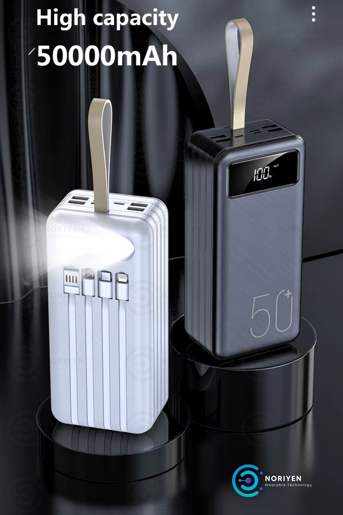 Ultra Hızlı Şarj 50000 Mah 4 USB Çıkışlı Dijital Göstergeli Aydınlatmalı Taşıma Askılı Powerbank