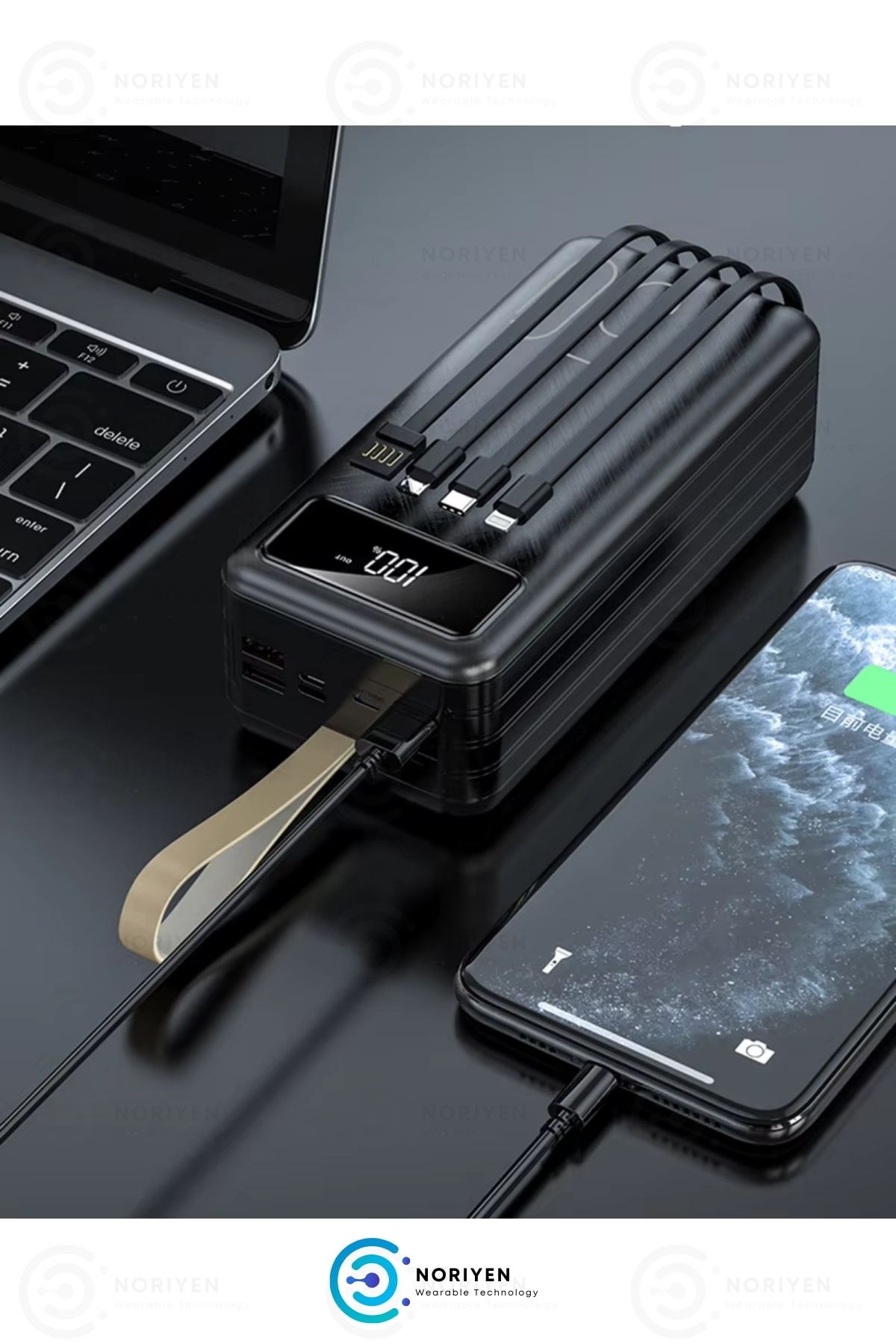 Ultra Hızlı Şarj 50000 Mah 4 USB Çıkışlı Dijital Göstergeli Aydınlatmalı Taşıma Askılı Powerbank