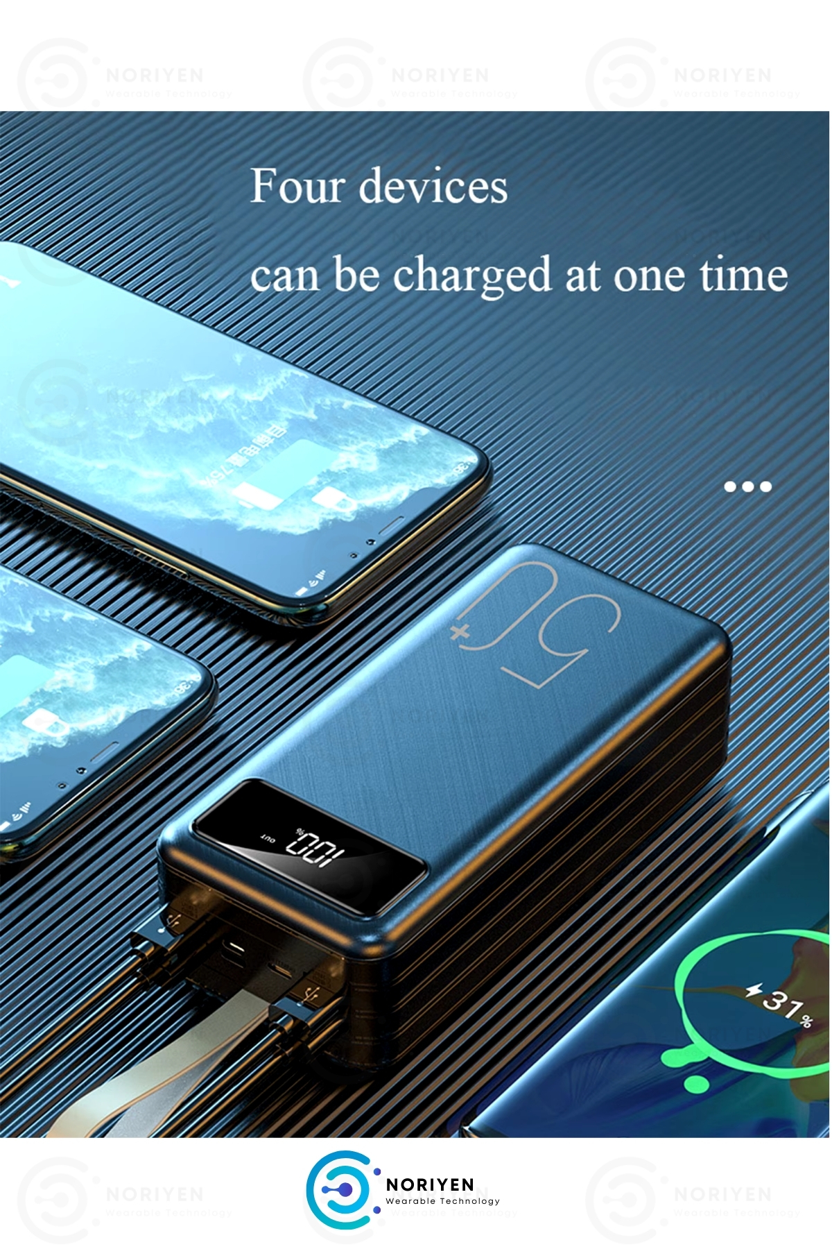 Ultra Hızlı Şarj 50000 Mah 4 USB Çıkışlı Dijital Göstergeli Aydınlatmalı Taşıma Askılı Powerbank