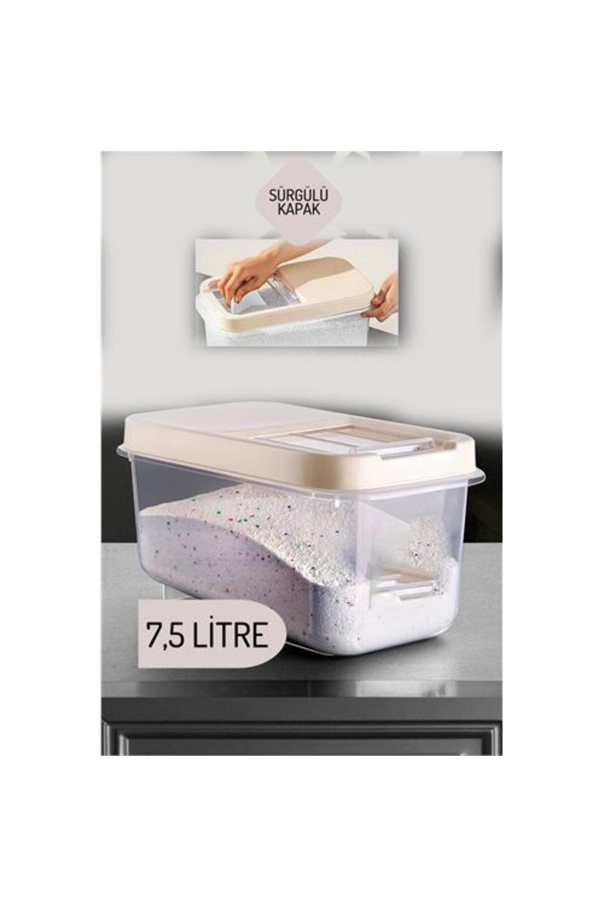 BirdoluSepet Engithalat Reagan Tablet ve Deterjan Saklama Kutusu 7.5 lt KREM