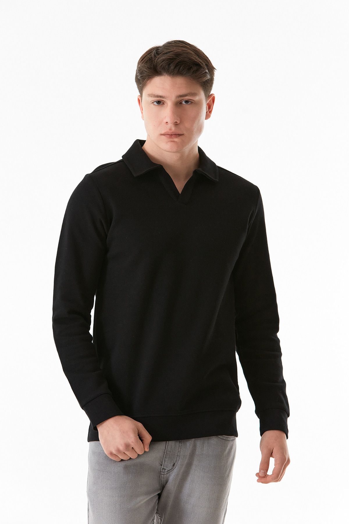 Fulla Moda-Basic Shirt Collar Sweatshirt 4