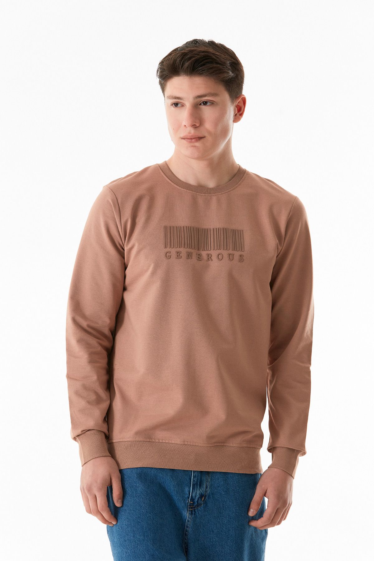 Fulla Moda-Text Embossed Crew Neck Sweatshirt 1