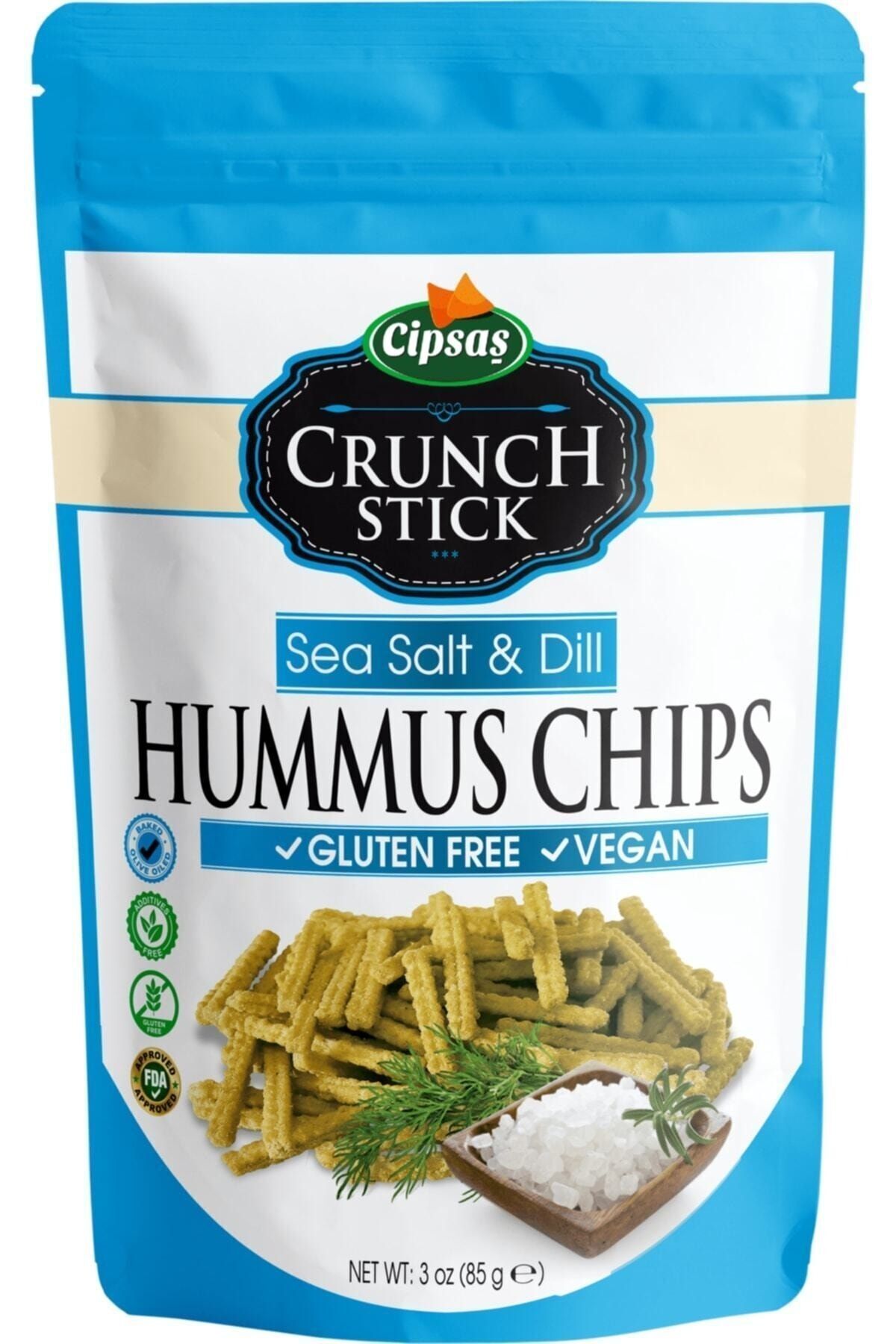 Cipsaş Crunch Stick Deniz Tuzlu & Dereotlu Vegan Glutensiz Zeytinyağlı Fırınlanmış Nohut Cipsi