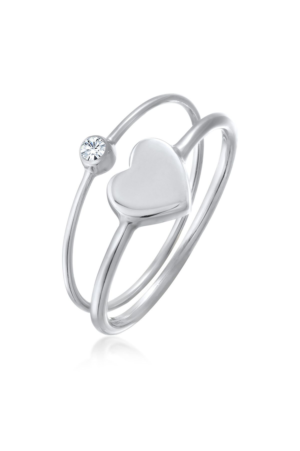 ELLI 925 Silber Ring Herz Solitär Kristall 2er Set für Damen - 56