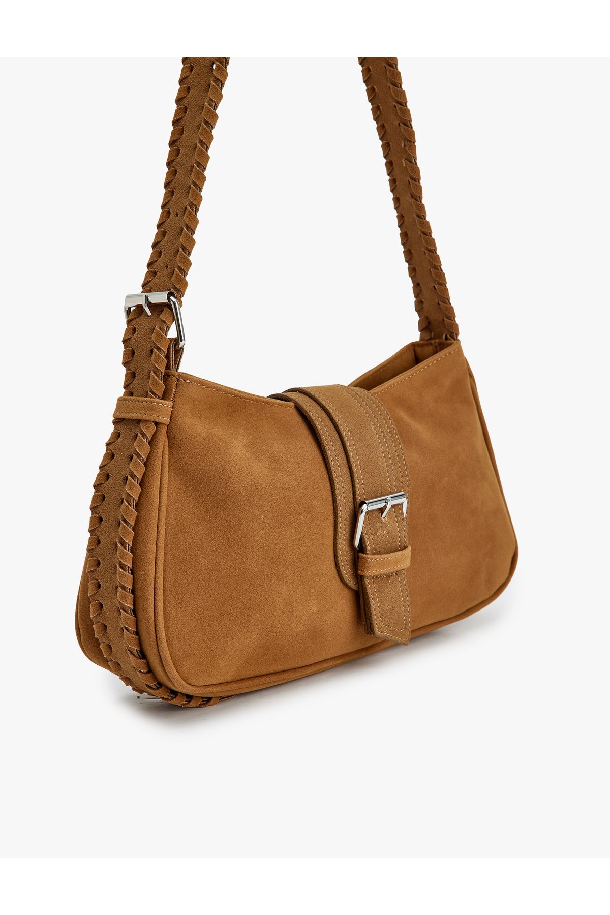 Koton-Suede Look Buckle Detailed Shoulder Bag - Zippered 3