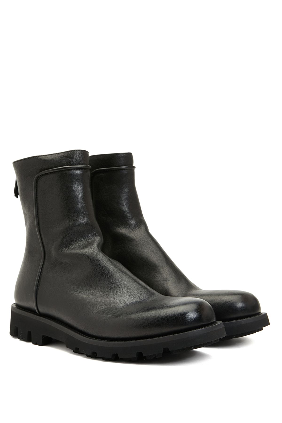 Pantanetti-Men's Black Leather Boots Size: 44.5 2