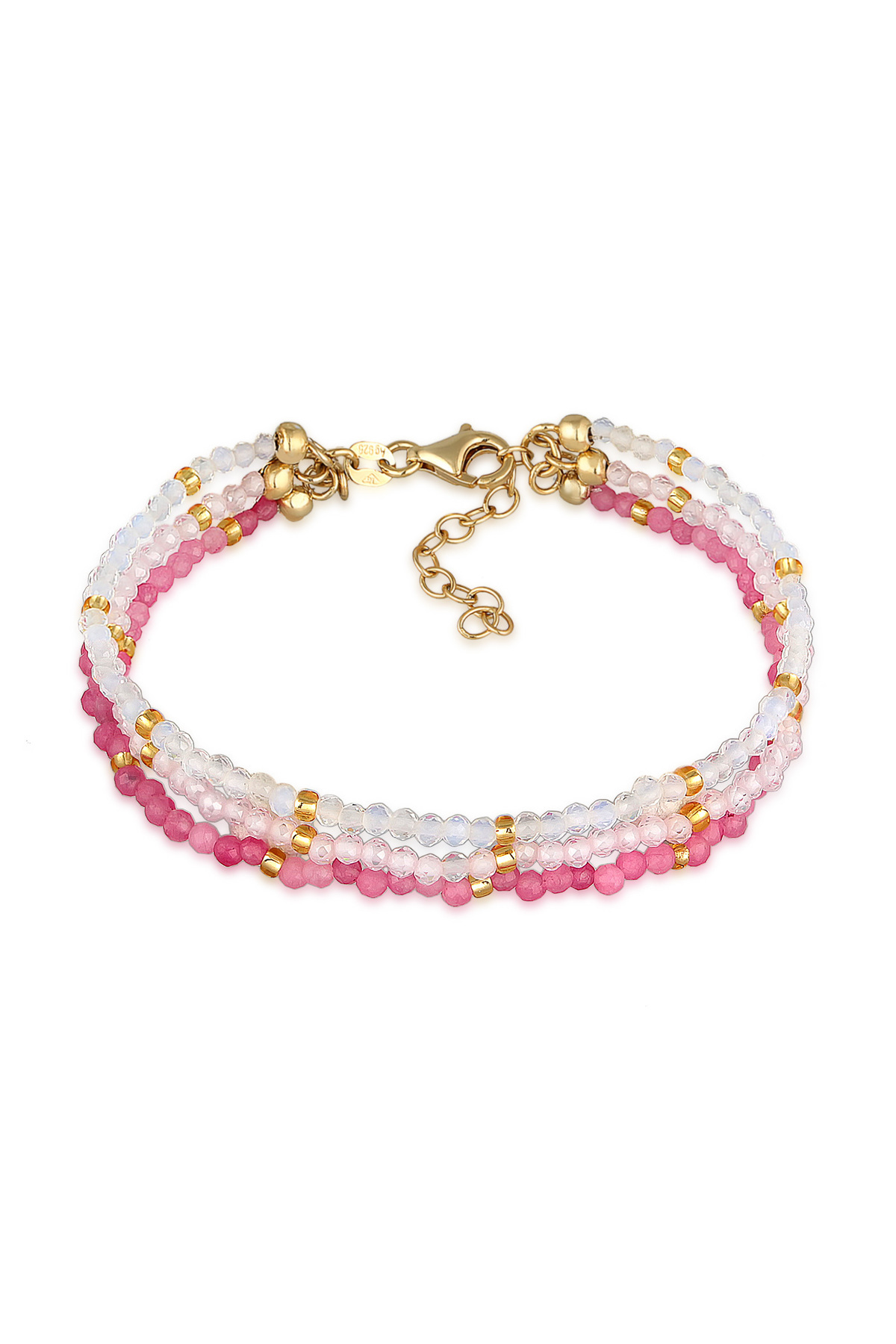 ELLI-Armband Damen Layer 3-reihig Beads mit Mondstein und Quarz in 925 Sterling Silber vergoldet 1