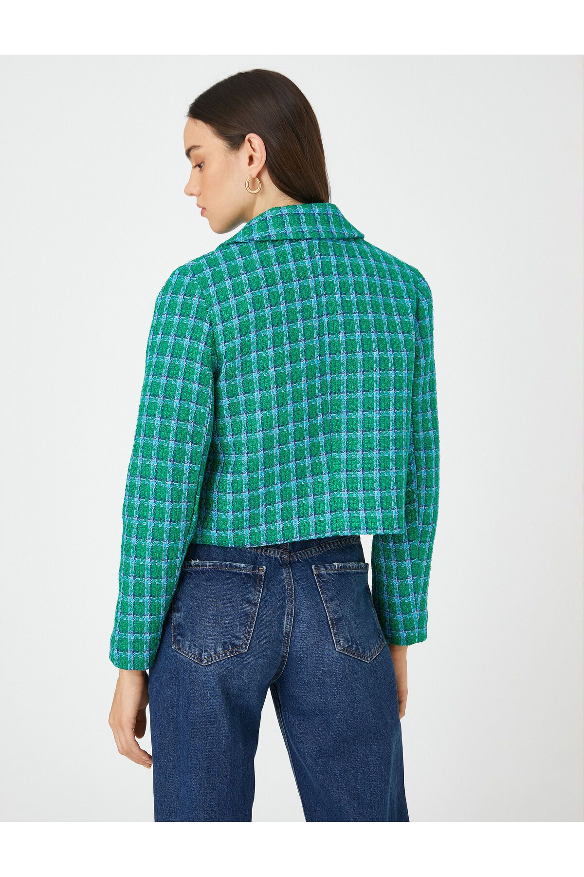 Koton-Crop Tweed Jacket with Pockets Buttons 4