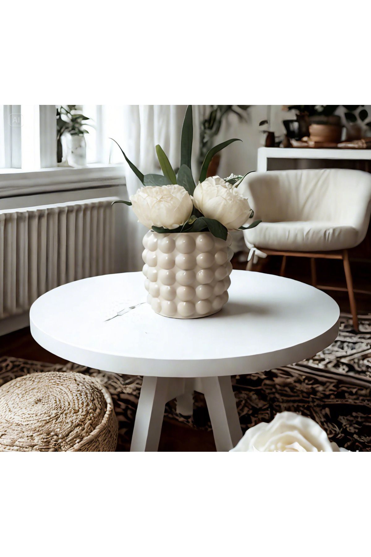 Lui Tasarım-Nordic Style Bohemian Decorative Bubble Vase Beige Color 13 cm 2
