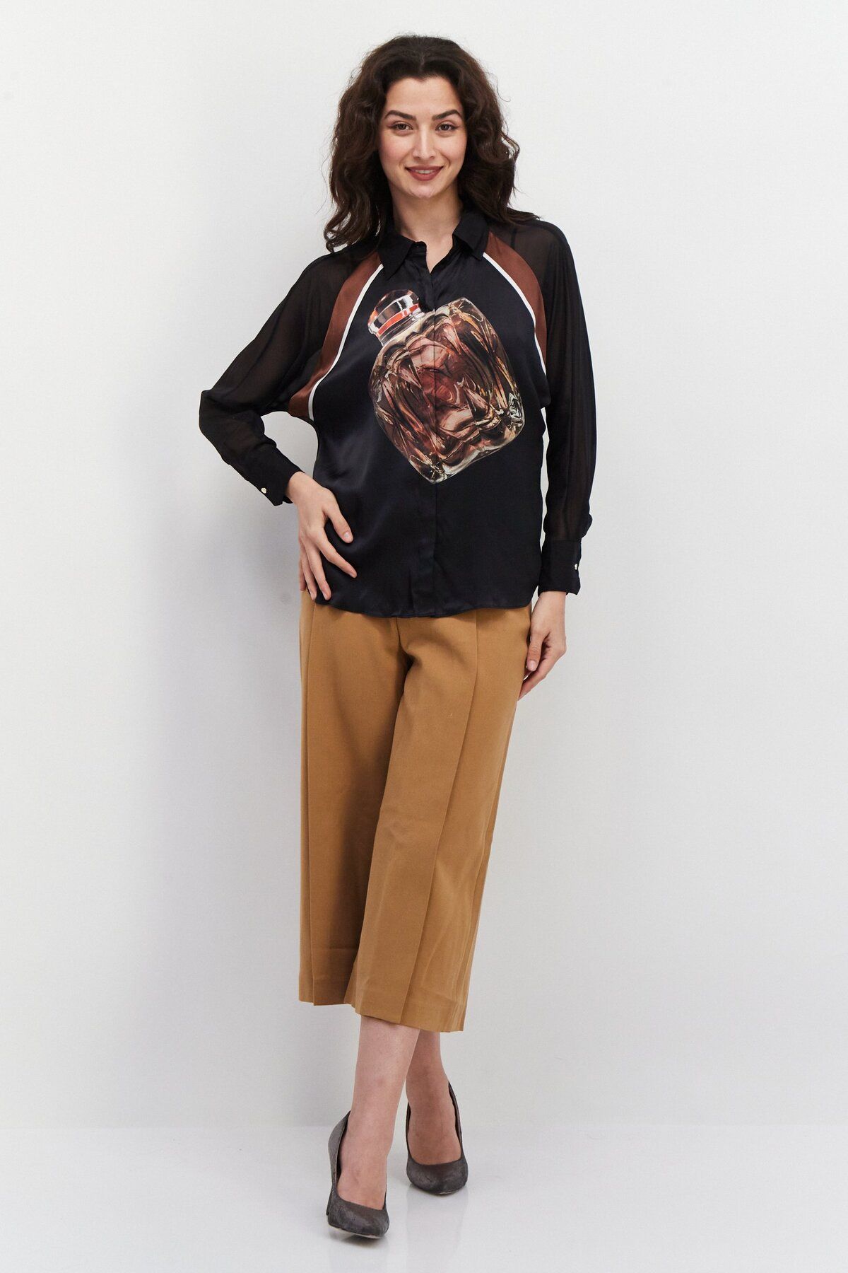 Couture Made For Vero Moda-Women Spread Collar Long Sleeve Allover Printed Blouse, Black 4