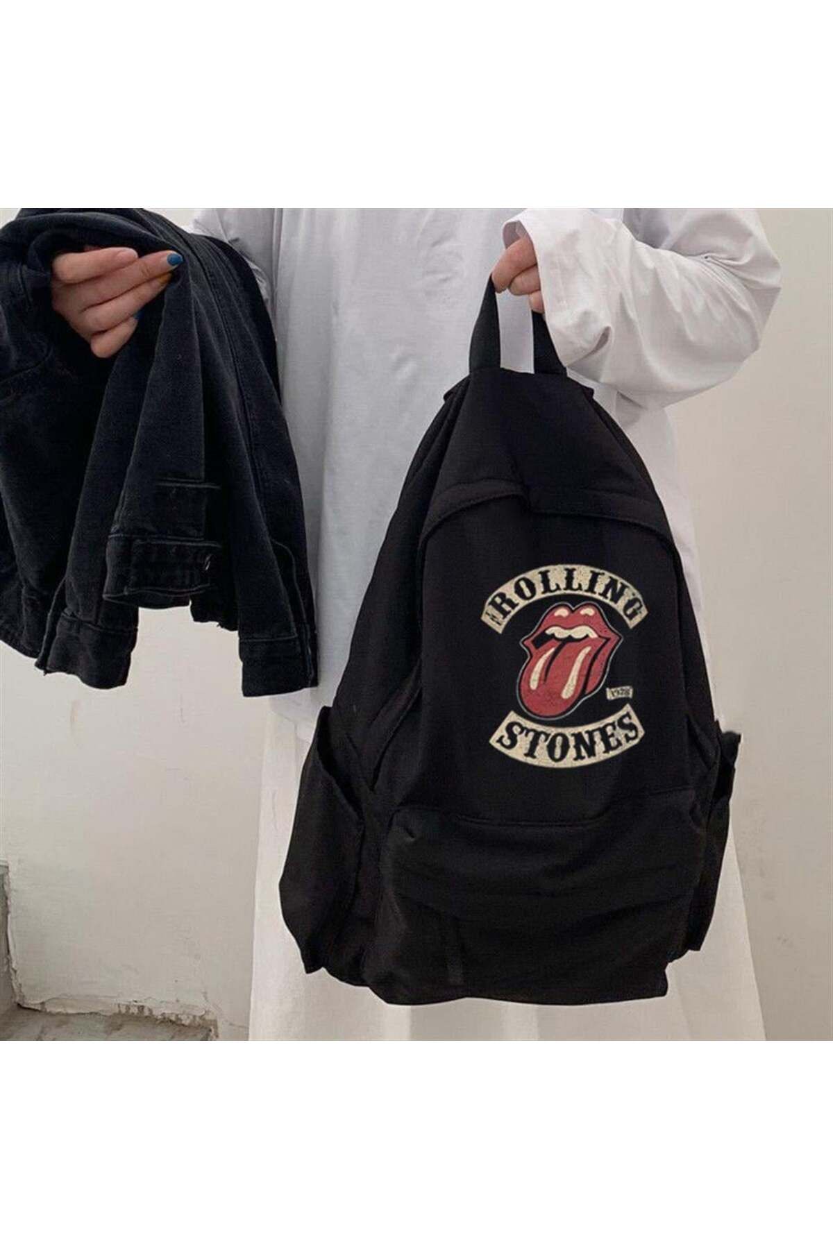 BAREM BUTİK Barem Butik  Rolling Stones Vintage Baskılı Unisex Sırt Çantası