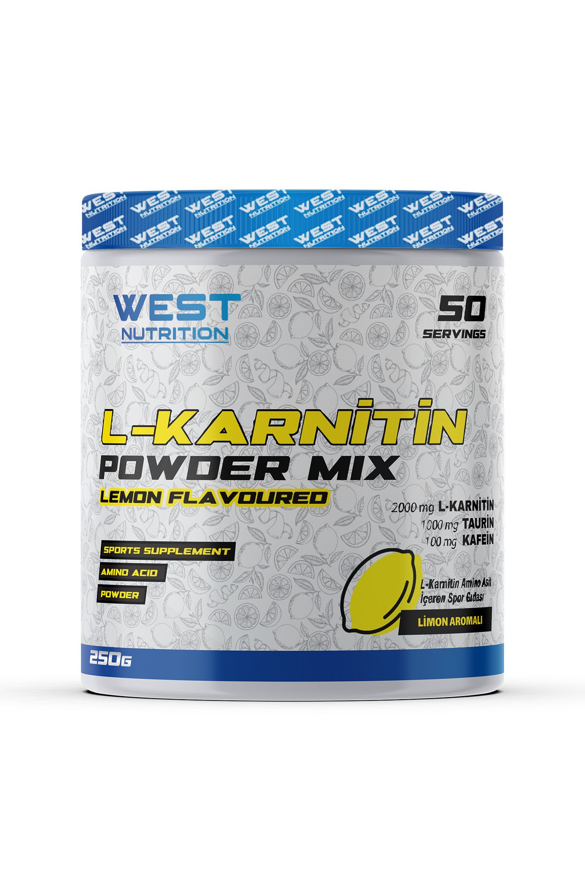 West Nutrition L-Karnitin Taurin Toz 250 gr 50 Servis Limon Aromalı