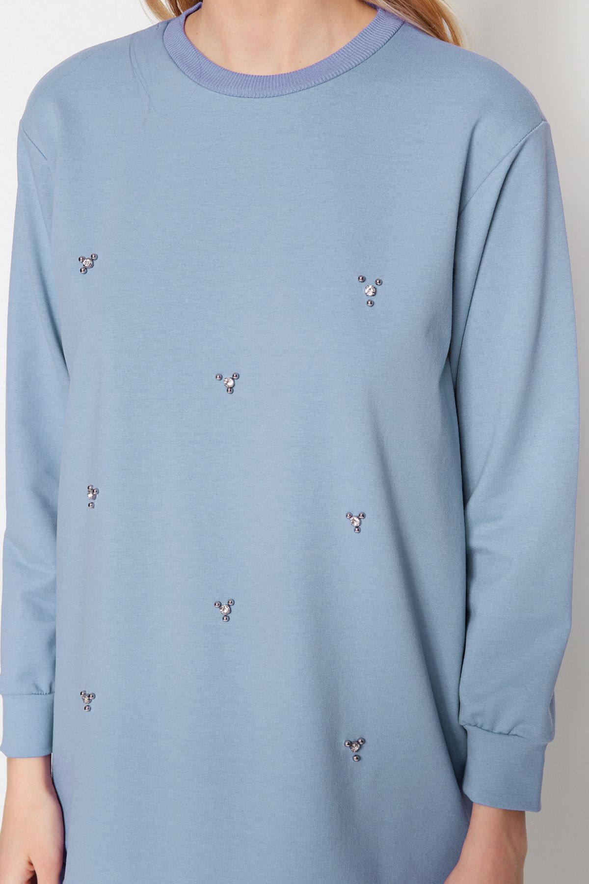 Trendyol Modest-Modrá Crew Neck Stone Detailní pletená tunika Tctss22Tn0072 3