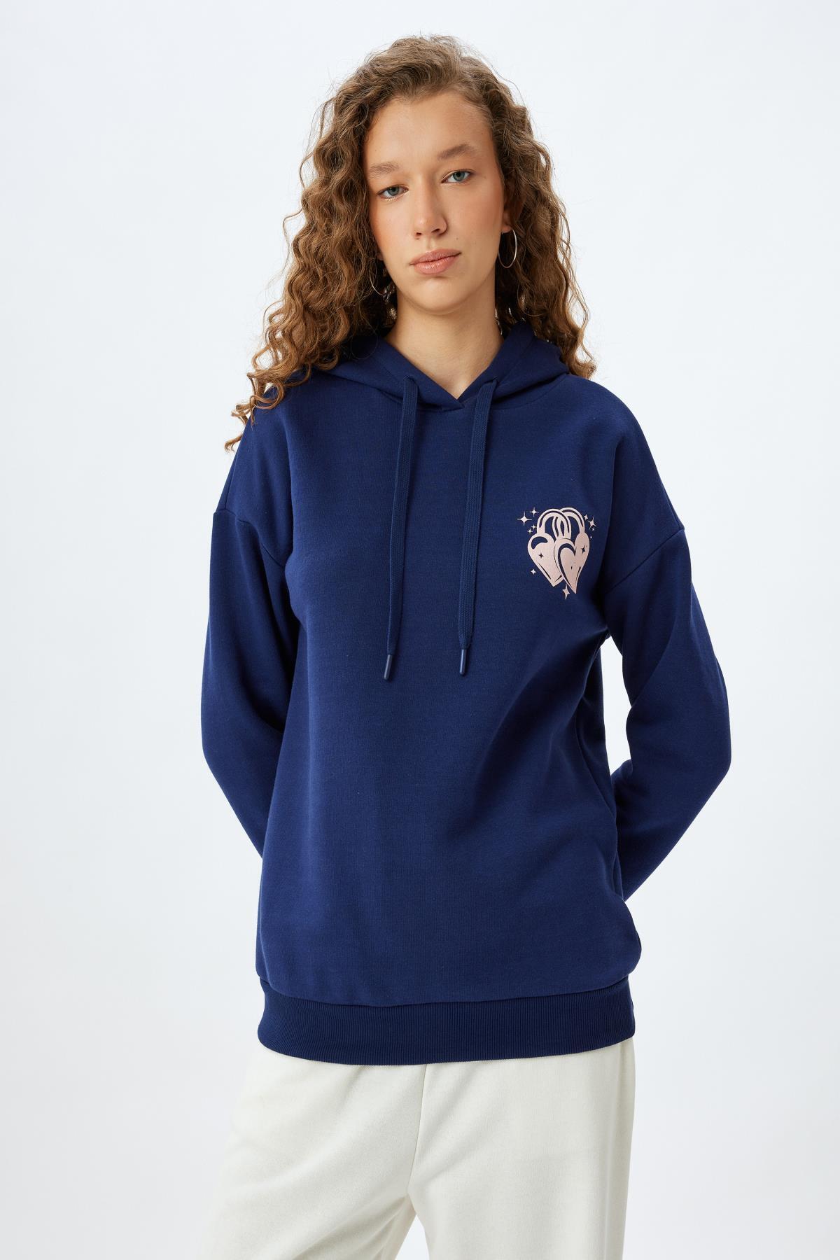 سویشرت زنانه آبی سرمه ای کوتونKoton | 5WAL10559IK اورجینال - تصویر 3