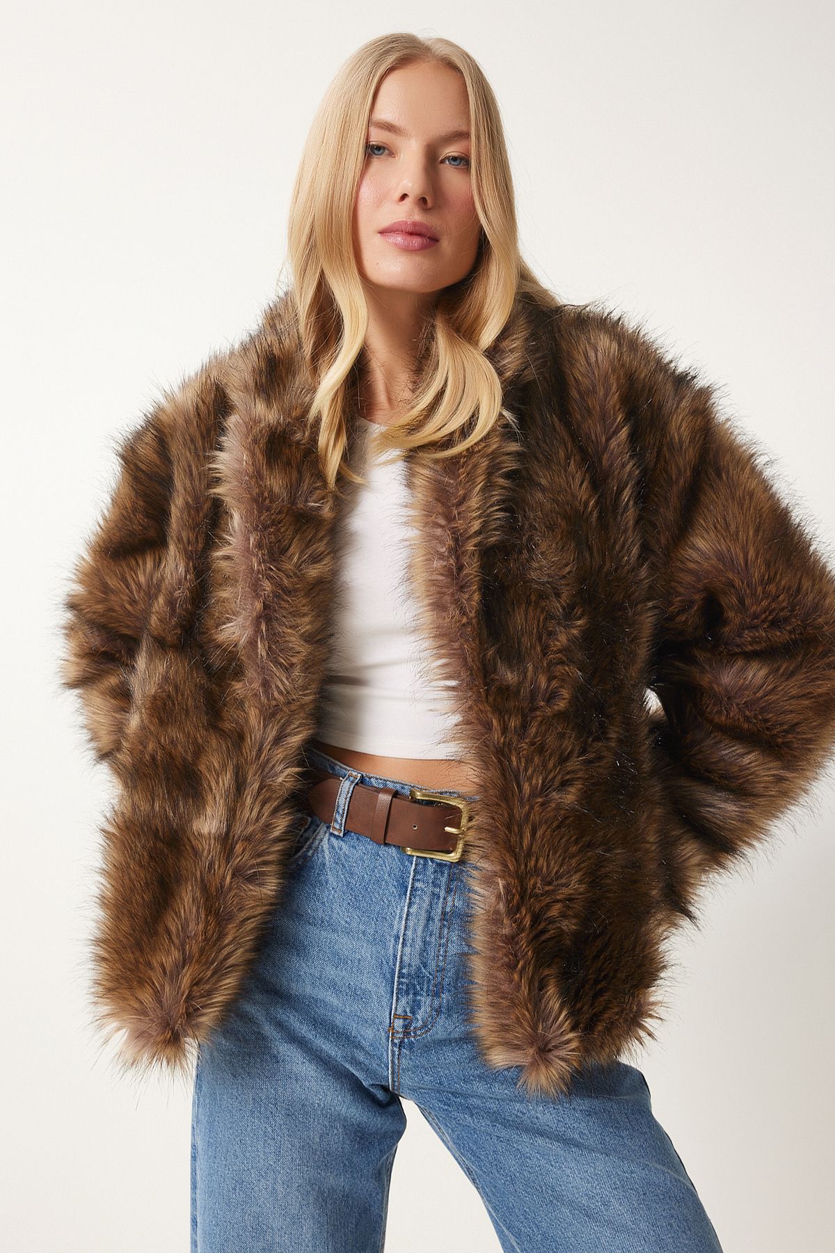Happiness İstanbul-Women's Mink Shawl Collar Faux Fur Jacket Fn03394 2