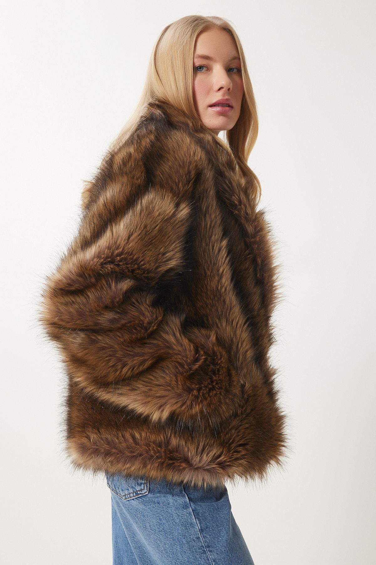 Happiness İstanbul-Women's Mink Shawl Collar Faux Fur Jacket Fn03394 4