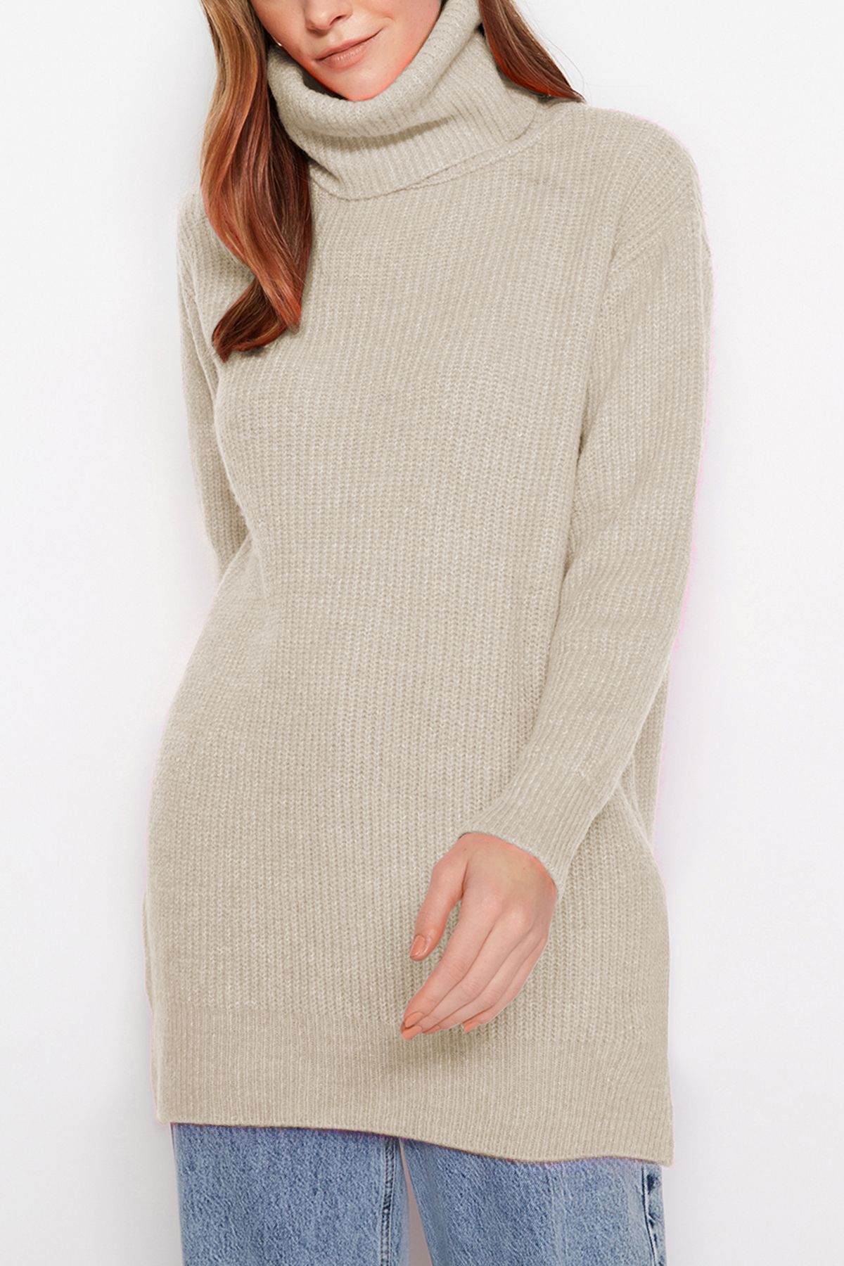 Edit by Trendyol-Ecru Soft Textured Turtleneck Basic Knitwear Sweater Tedaw25Ak00015 3