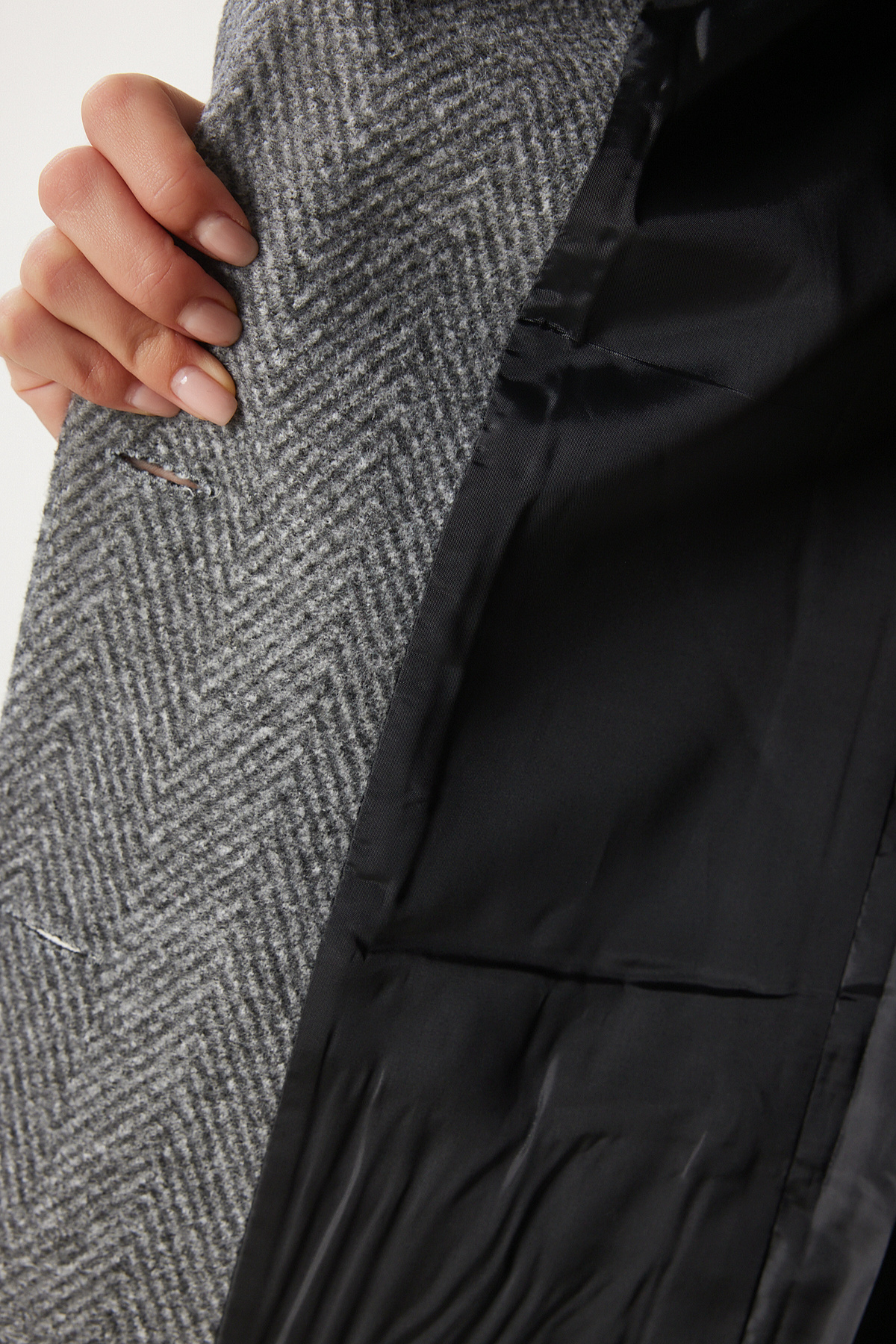 Happiness İstanbul-Women's Anthracite Leather Detailed Winter Blazer Jacket Fn03405 6
