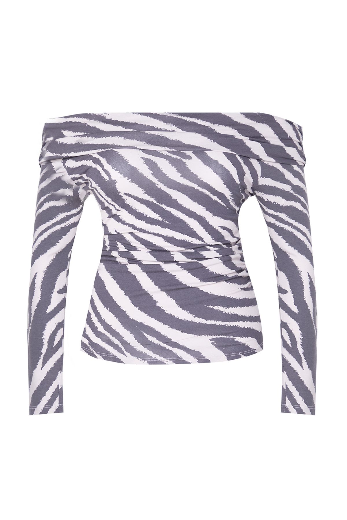Trendyol Curve-Ecru- Gray Patterned Carmen Collar Viscose Knitted Plus Size Blouse Tbbaw25Af00020 6