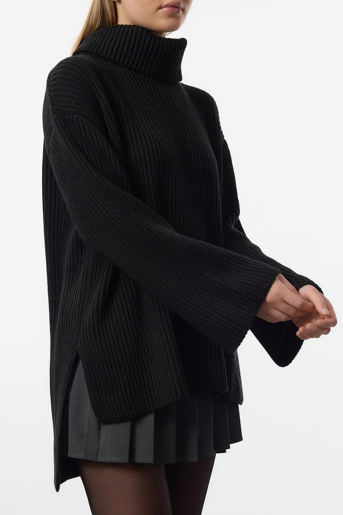 Trendyolmilla  Siyah Balıkçı Yaka Geniş Kalıp Triko Kazak TWOAW25KZ00394 - Görsel 4