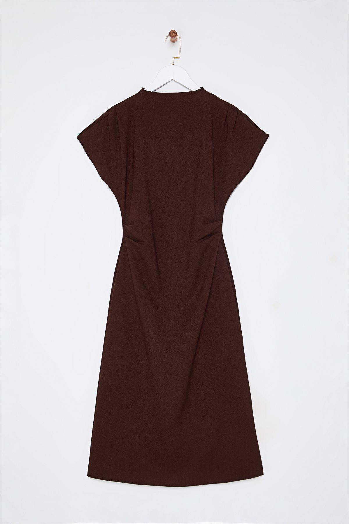 Trendyol Collection-Hnědé Á-čkové Šaty s Degaje Límcem z Midi Krepu TWOAW25EL00393 6