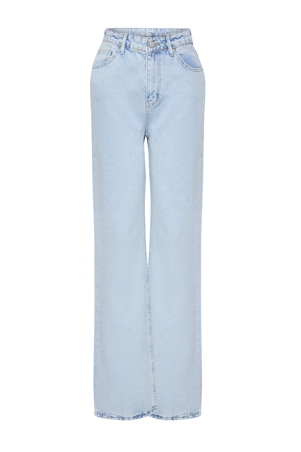 Trendyolmilla  Buz Mavisi Yüksek Bel Wide Leg Geniş Paça %100 Pamuk Non-Stretch Jeans TWOSS23JE00068 - Görsel 5