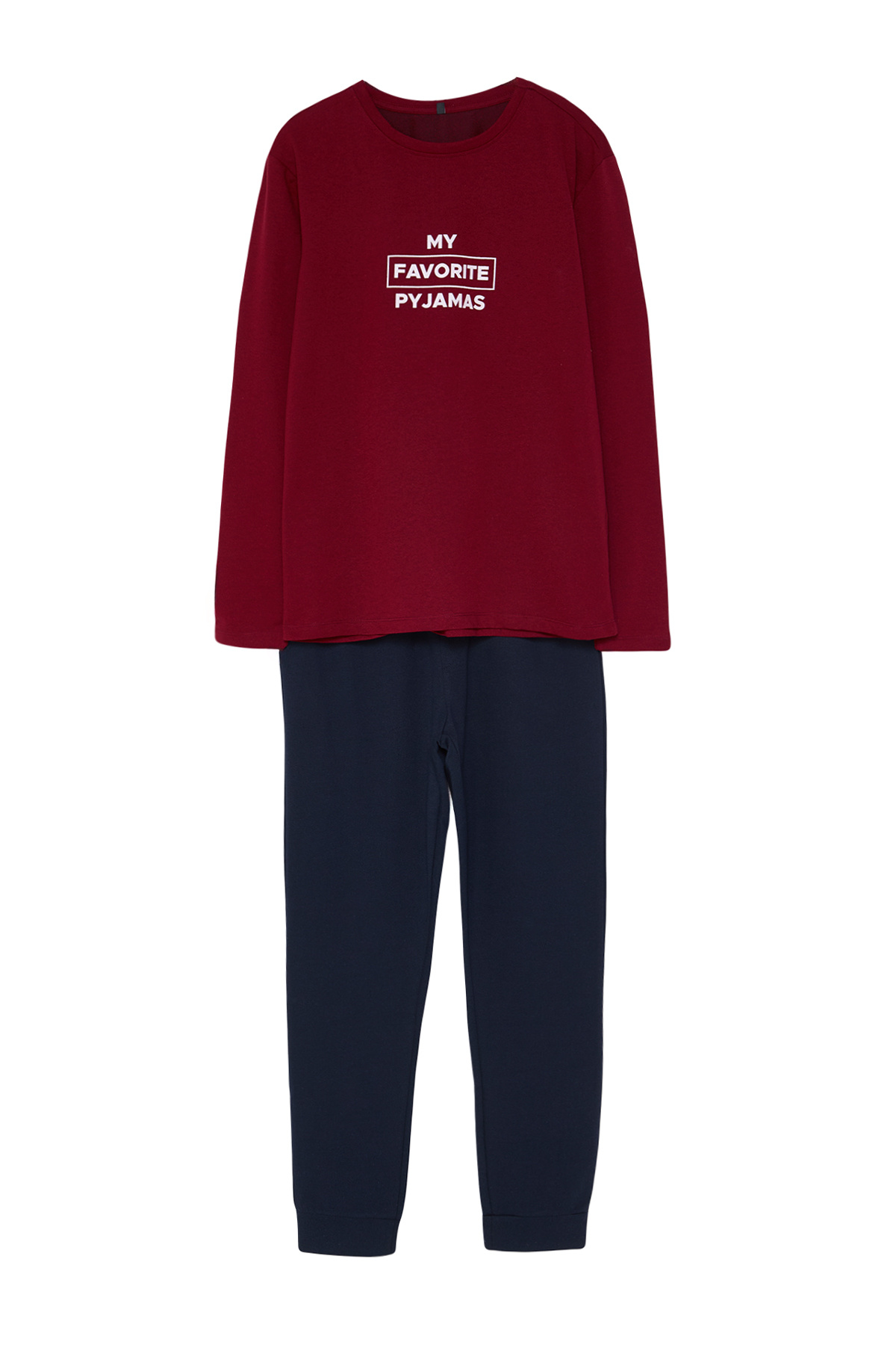 Trendyol Collection-Printed Claret Red Regular Fit Pajama Set - TMNAW22PT0759 7