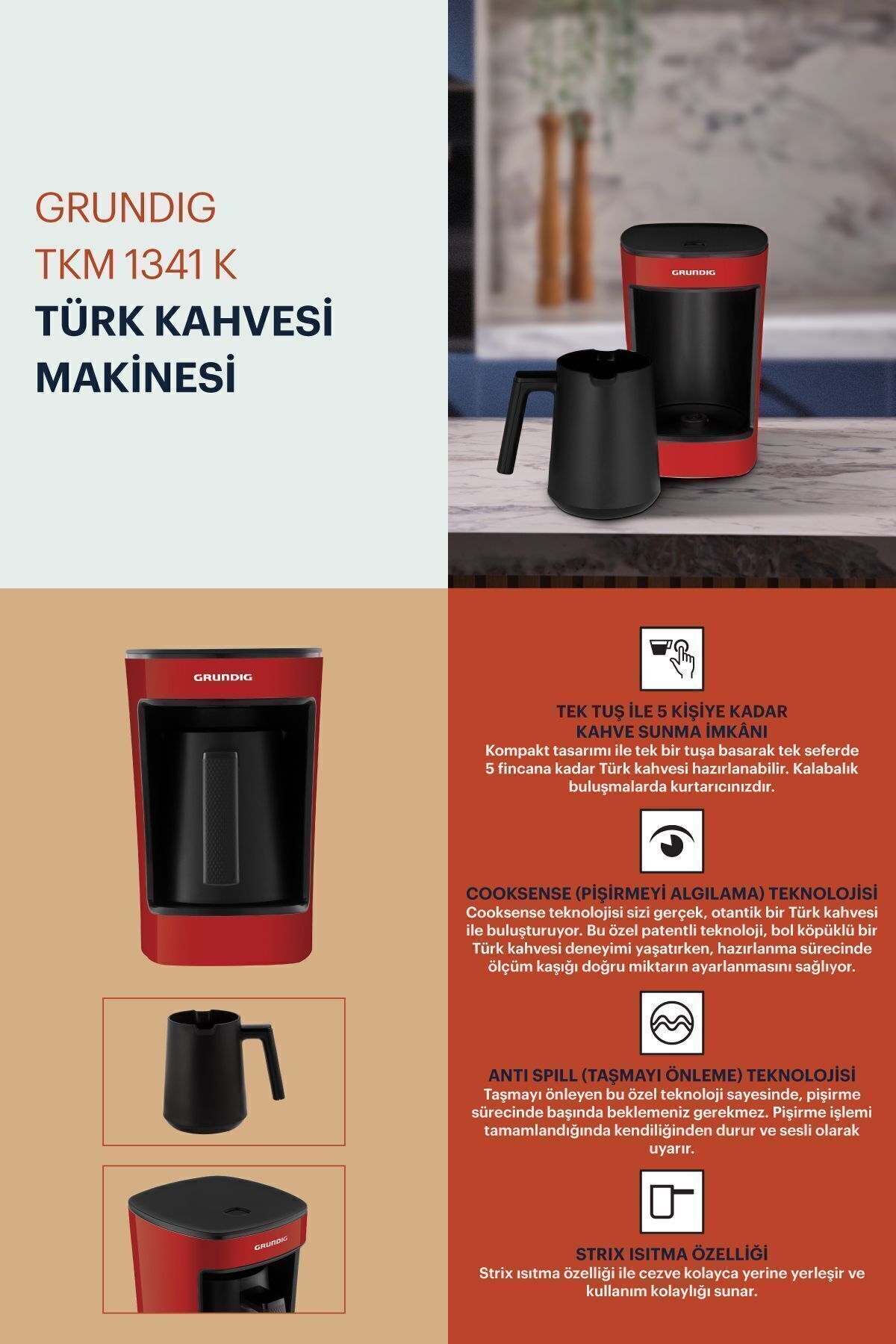 Grundig Türk Kahvesi Makinesi Tkm 1341 K Türk Kahve Makinesi 5 Fincan Kapasiteli 7147seri