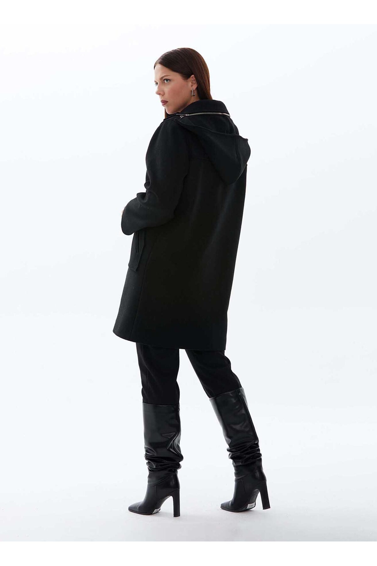 Selen  Siyah Kadın Polo Normal Düz Kaban 24KSL9422-BB Beden: 50 - Görsel 2