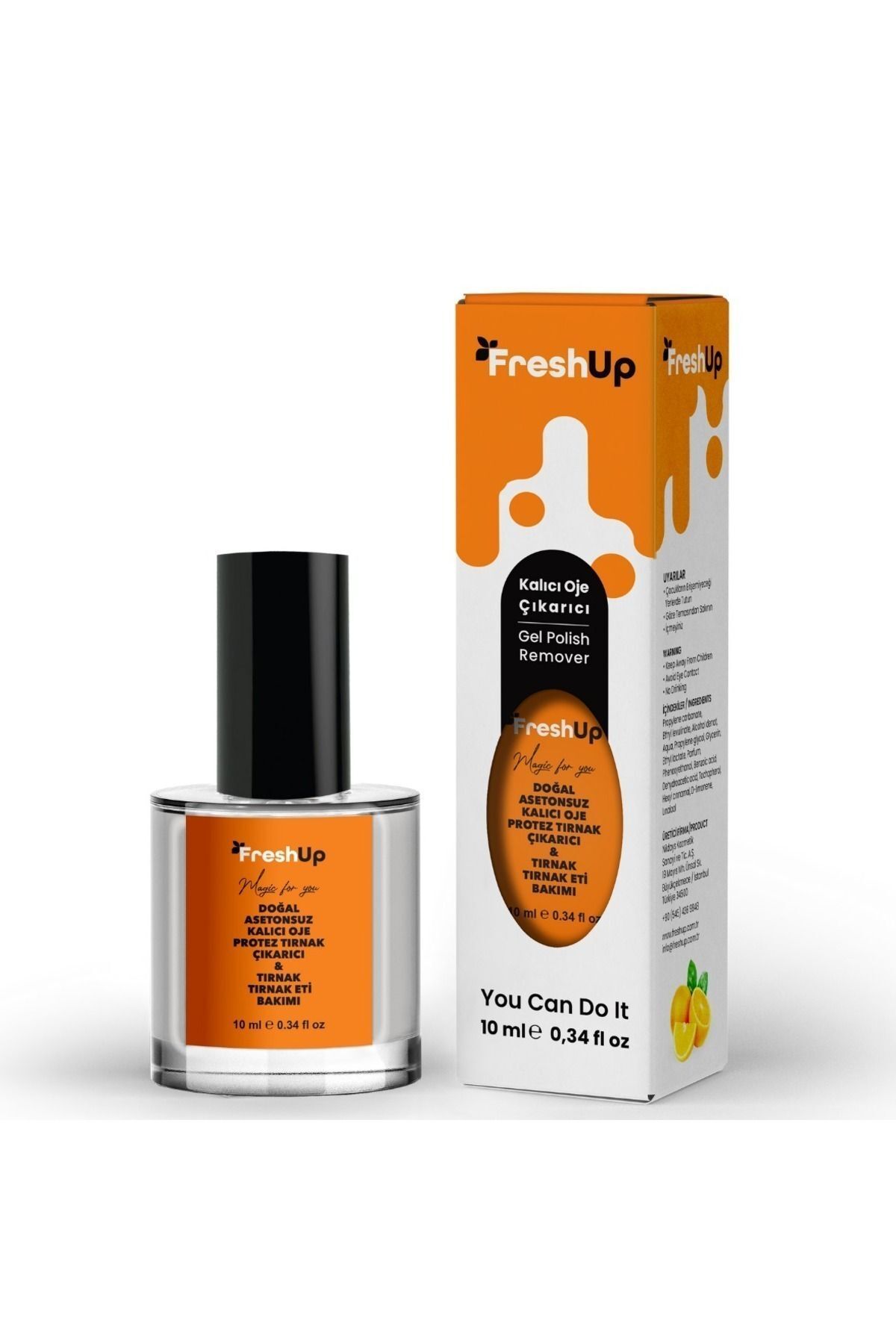 FRESHUP Doğal, Kalıcı Oje Çıkarıcı, Protez Tırnak Çıkarıcı, Tırnak Ve Tırnak Eti Bakım Yağı, Portakal, 10 ml