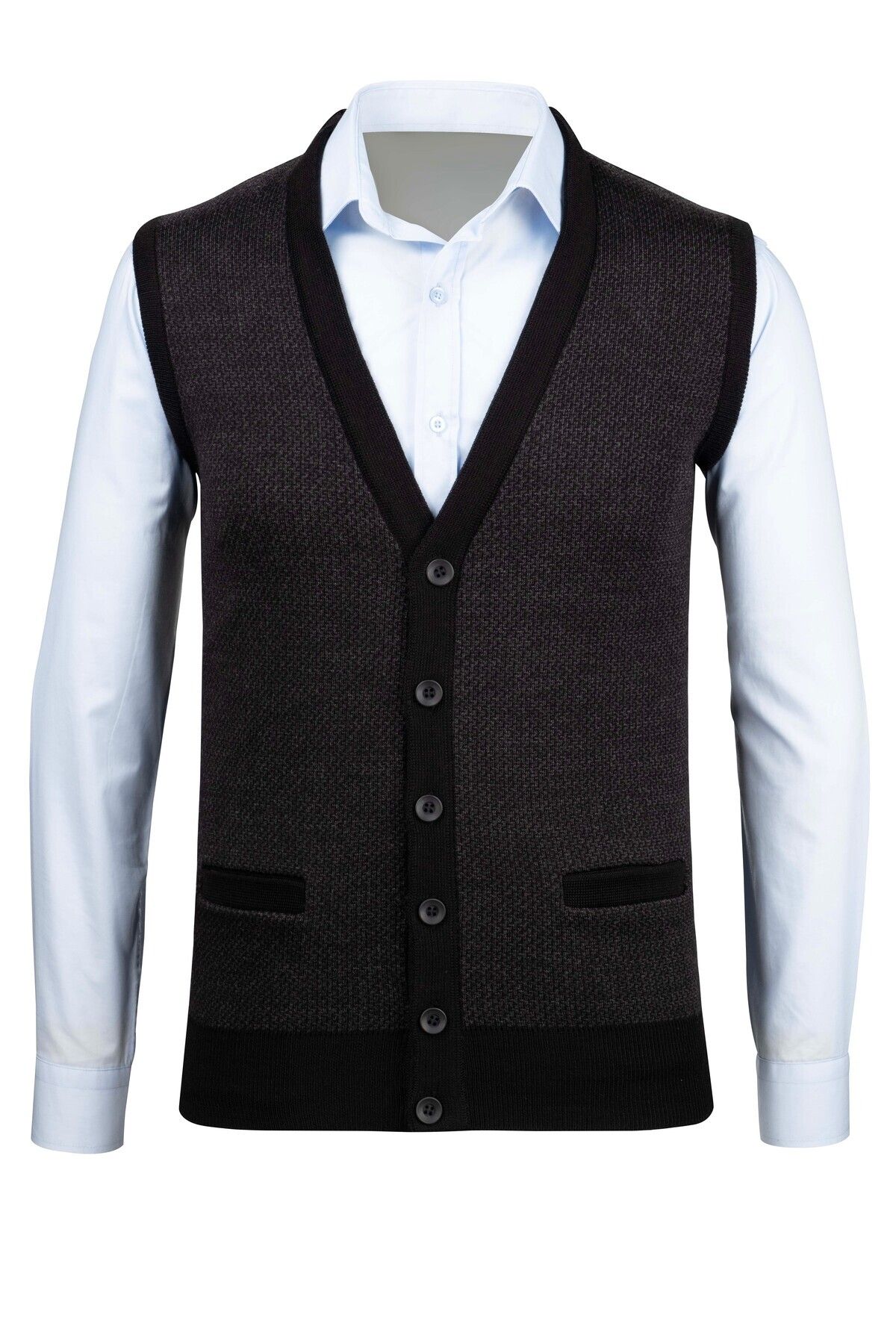 Çizgi Triko-Stripe Knitwear Men's Oversize V-Neck Vest Buttoned Patterned Steel Knit Classic Fit 5014lb 1