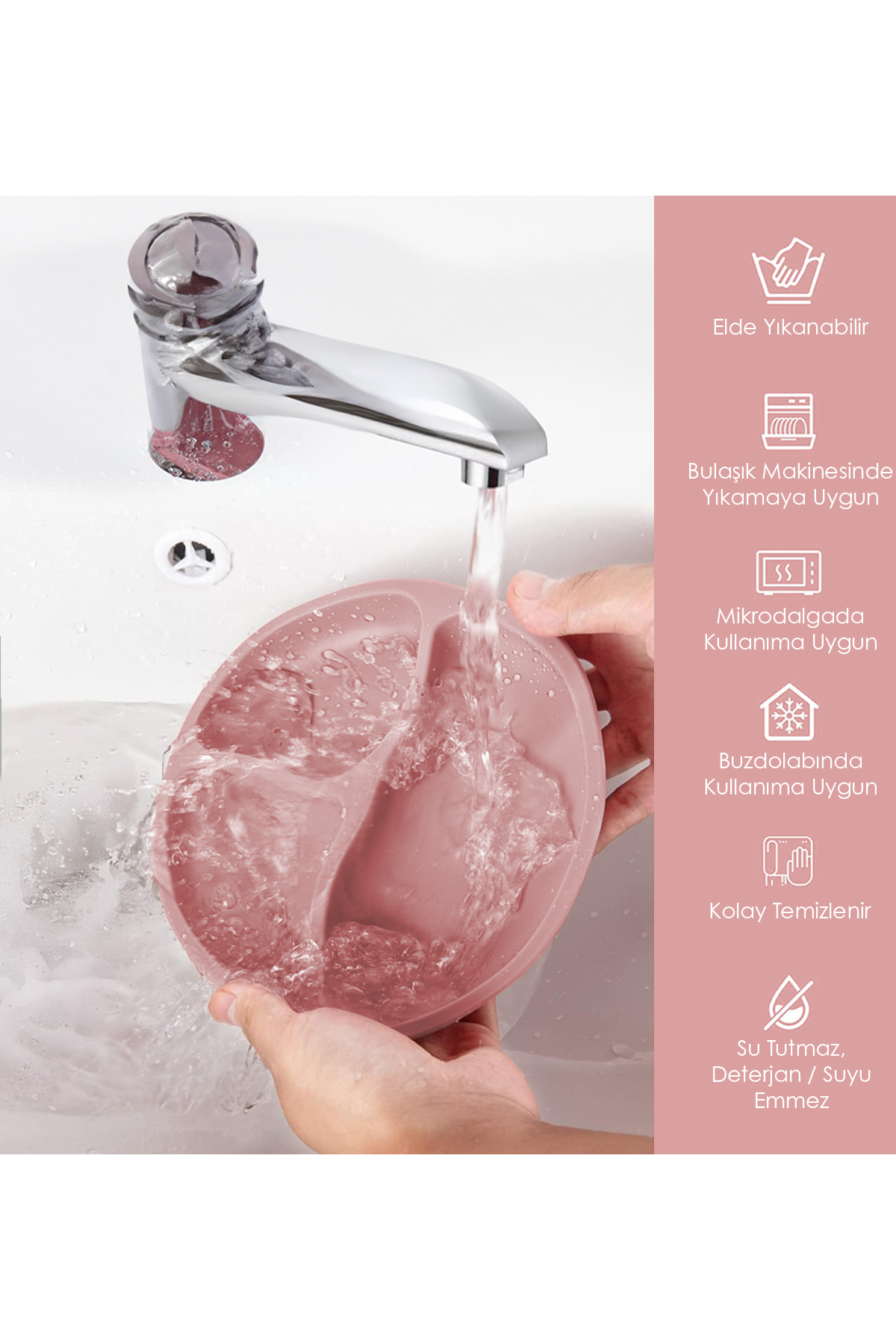 Meleni Baby 2'li Silikon Bebek Beslenme Seti - Vakumlu Tabak, Ayarlanabilir Silikon Mama Önlüğü, Pembe fotoğrafı 5 (önizleme)