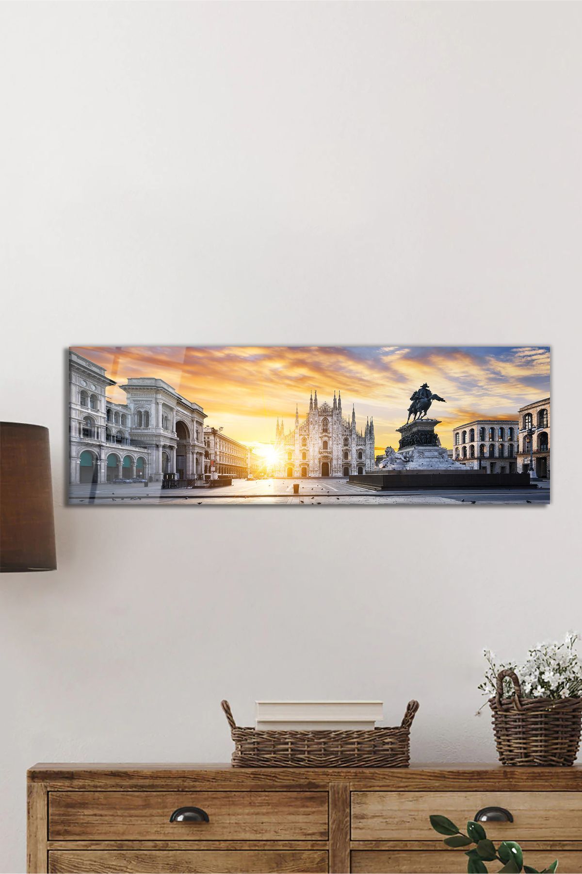 ArtNoia Gün Batımlı Sanatsal Şehir Manzarası Panorama Cam Tablo