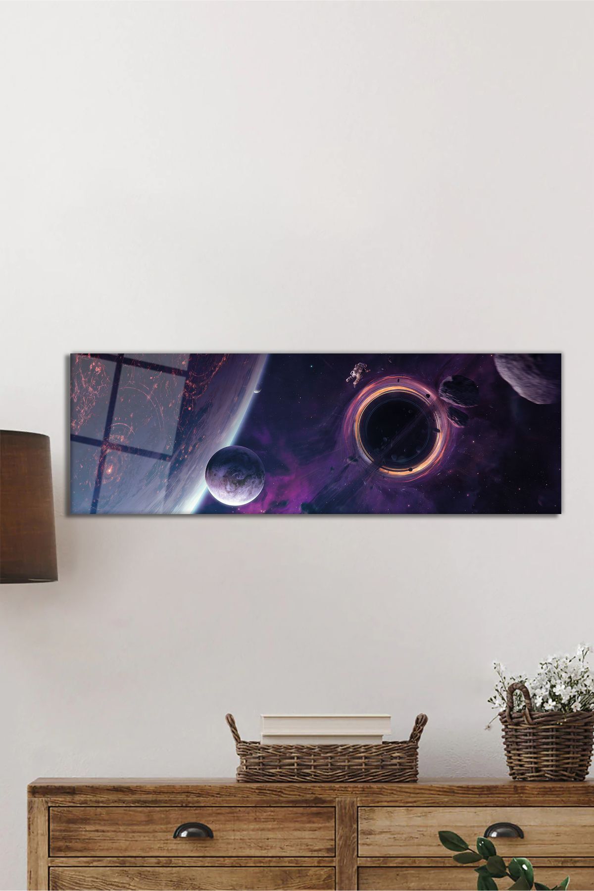 ArtNoia Uzay ve Gezegenler Astronot Manzarası Panorama Cam Tablo