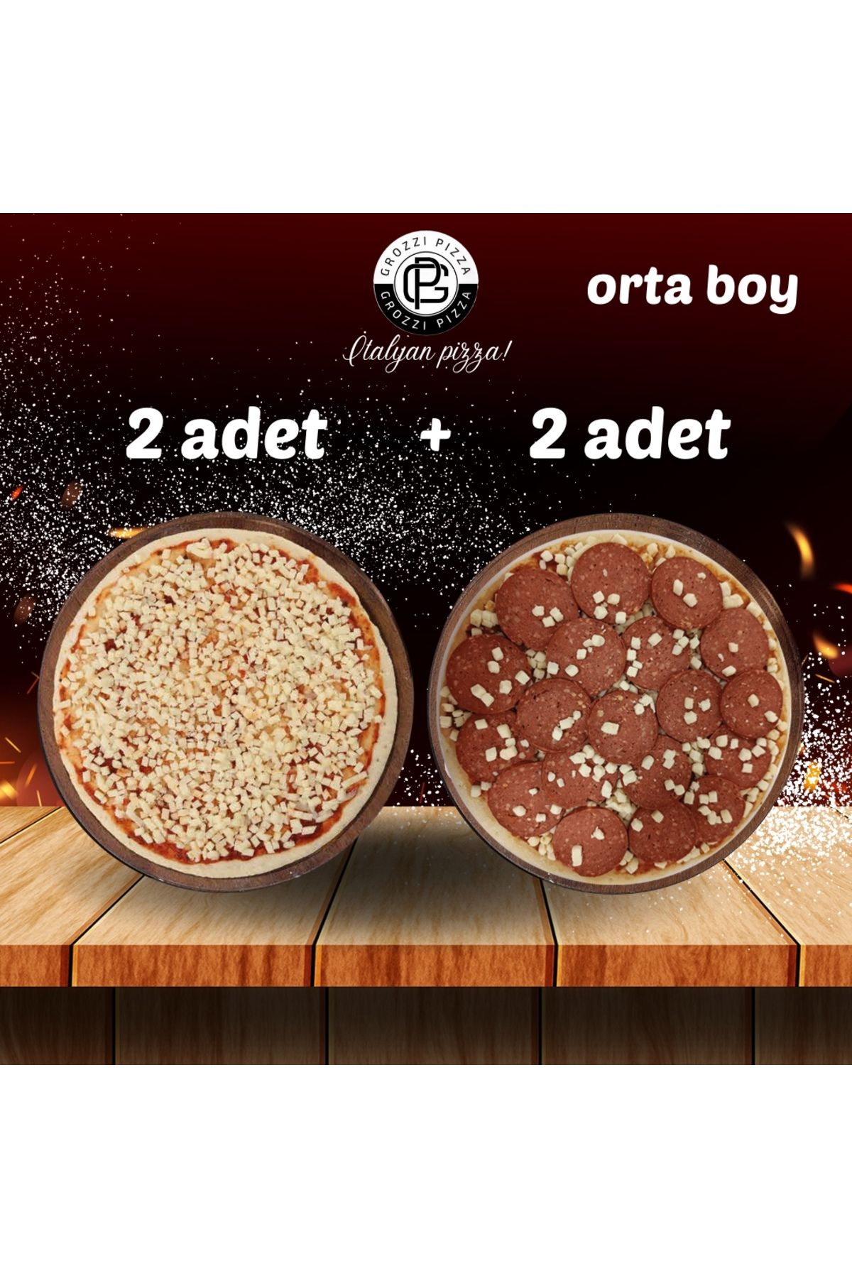 GROZZI SUCUKLU PİZZA 2 ADET 400 GRAM,MARGARİTA PİZZA 2 ADET 345 GRAM