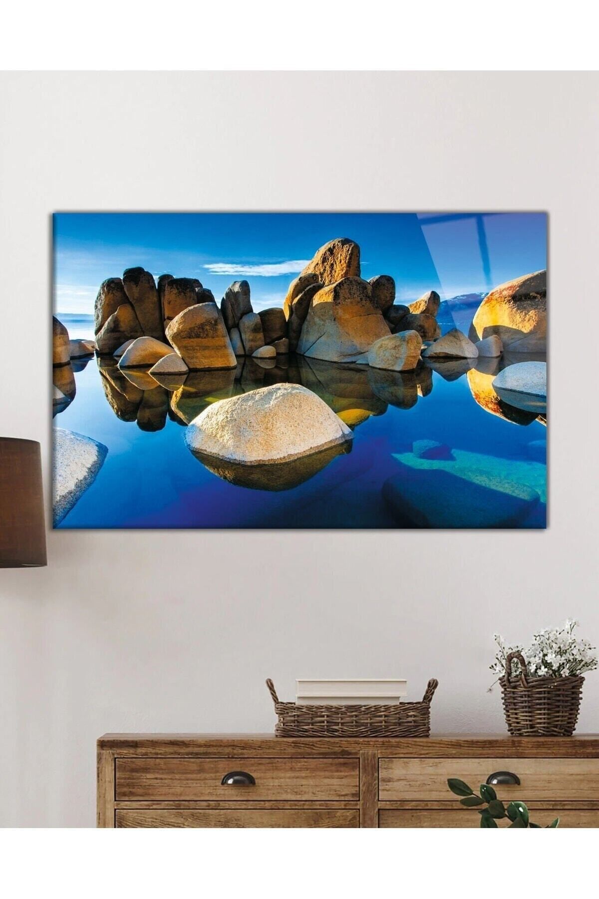 ArtNoia Kaya Deniz Yansıması Doğa Manzarası Cam Tablo